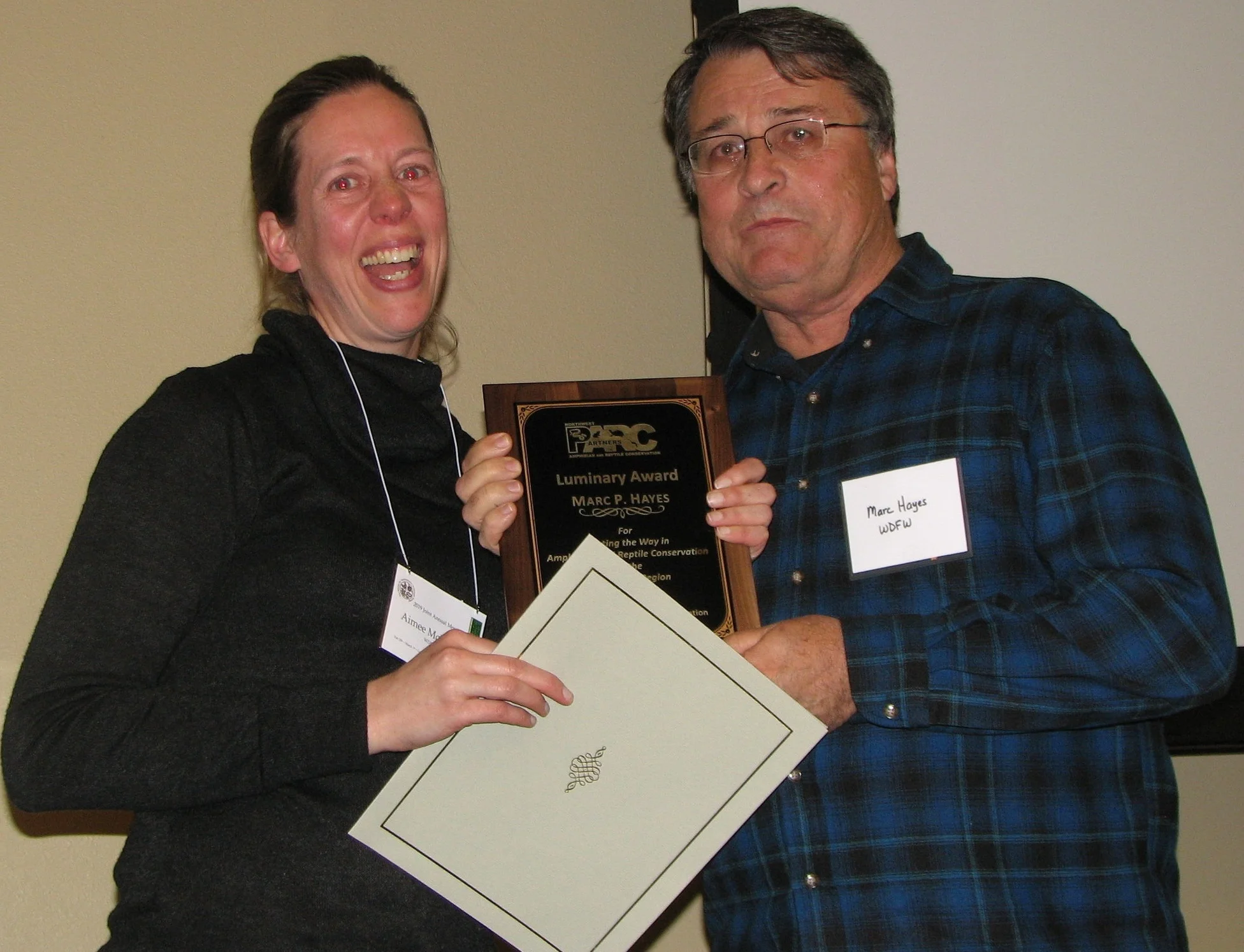 Aimee McIntyre presented Marc Hayes with his award. Marc was very surprised and consequently speechless!