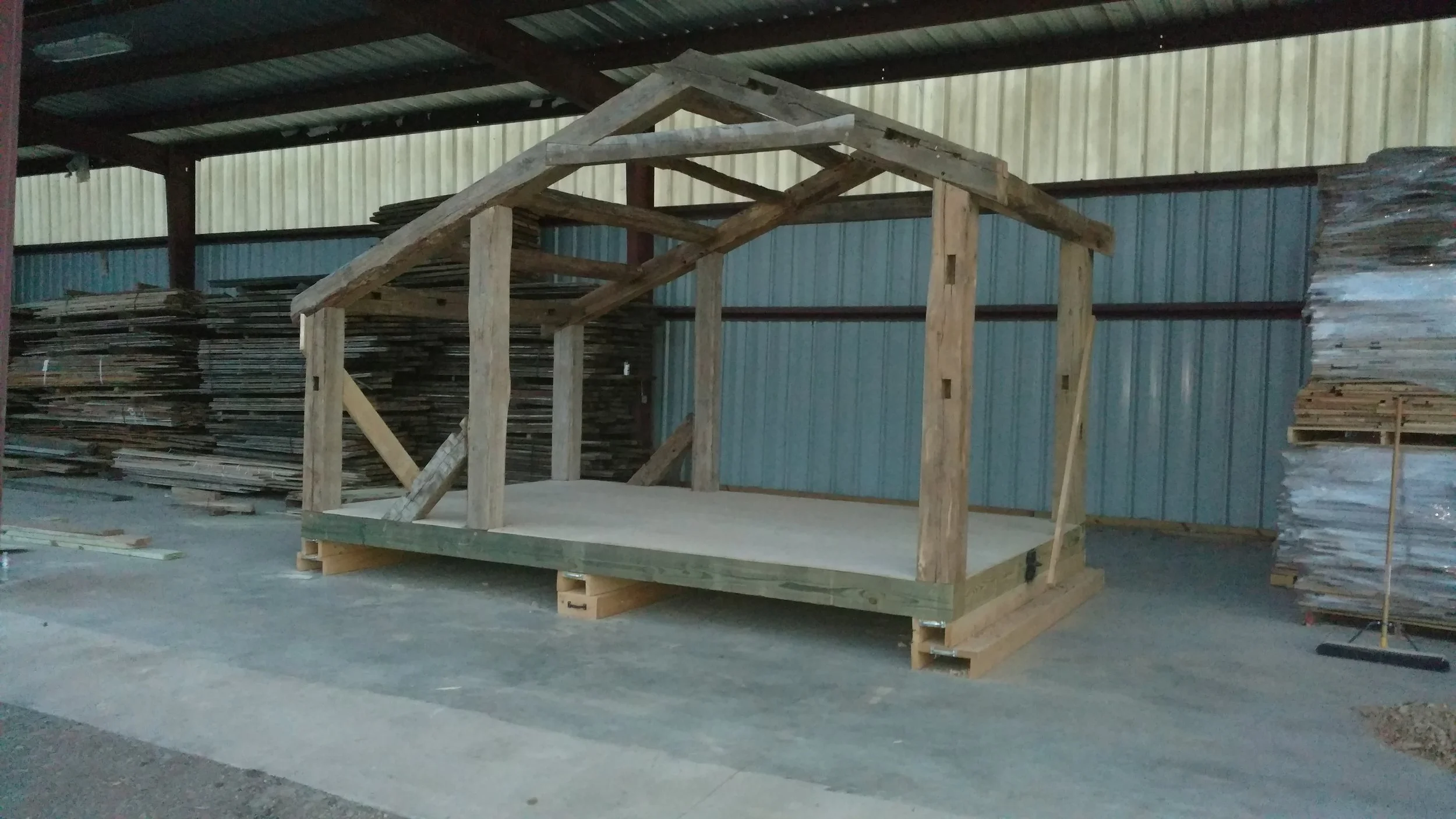 SaltBox Timber Framed tiny home. Built with all reclaimed wood