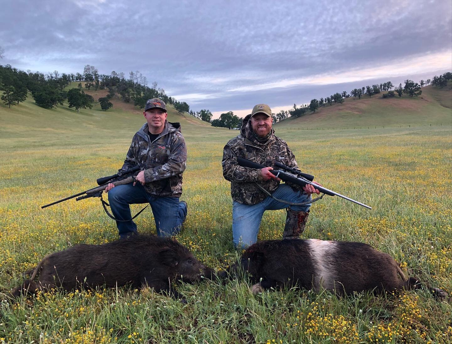 This morning, we had Mike and Scott out for a morning hog hunt. Both served in the Marine Corps and deployed to Iraq. This was Scott&rsquo;s first time hunting big game and what a great morning! Right out of the gate, we ran into a good group of pigs