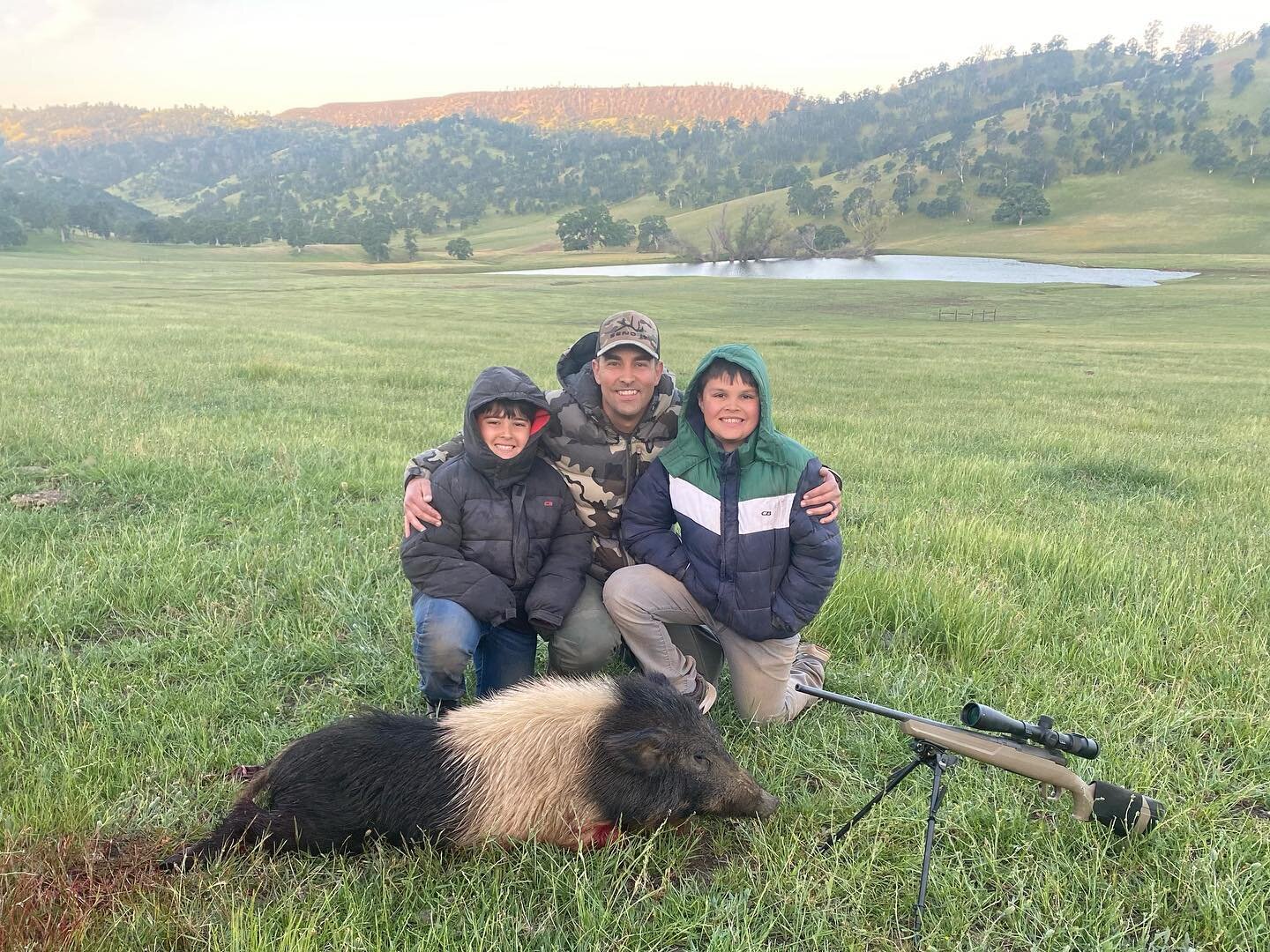 While Adam was fishing with our guests, Tom and Matt were hunting hogs in the hills. David, an Army veteran, came up with his two sons for a hog hunt. It did not take long to find a great meat pig and with a well placed shot David got his first pig! 