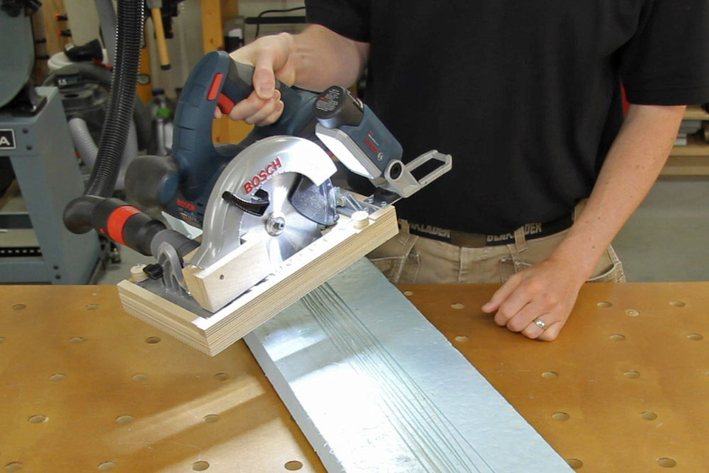 Circular saw ripping jig with saw & LED work light attached