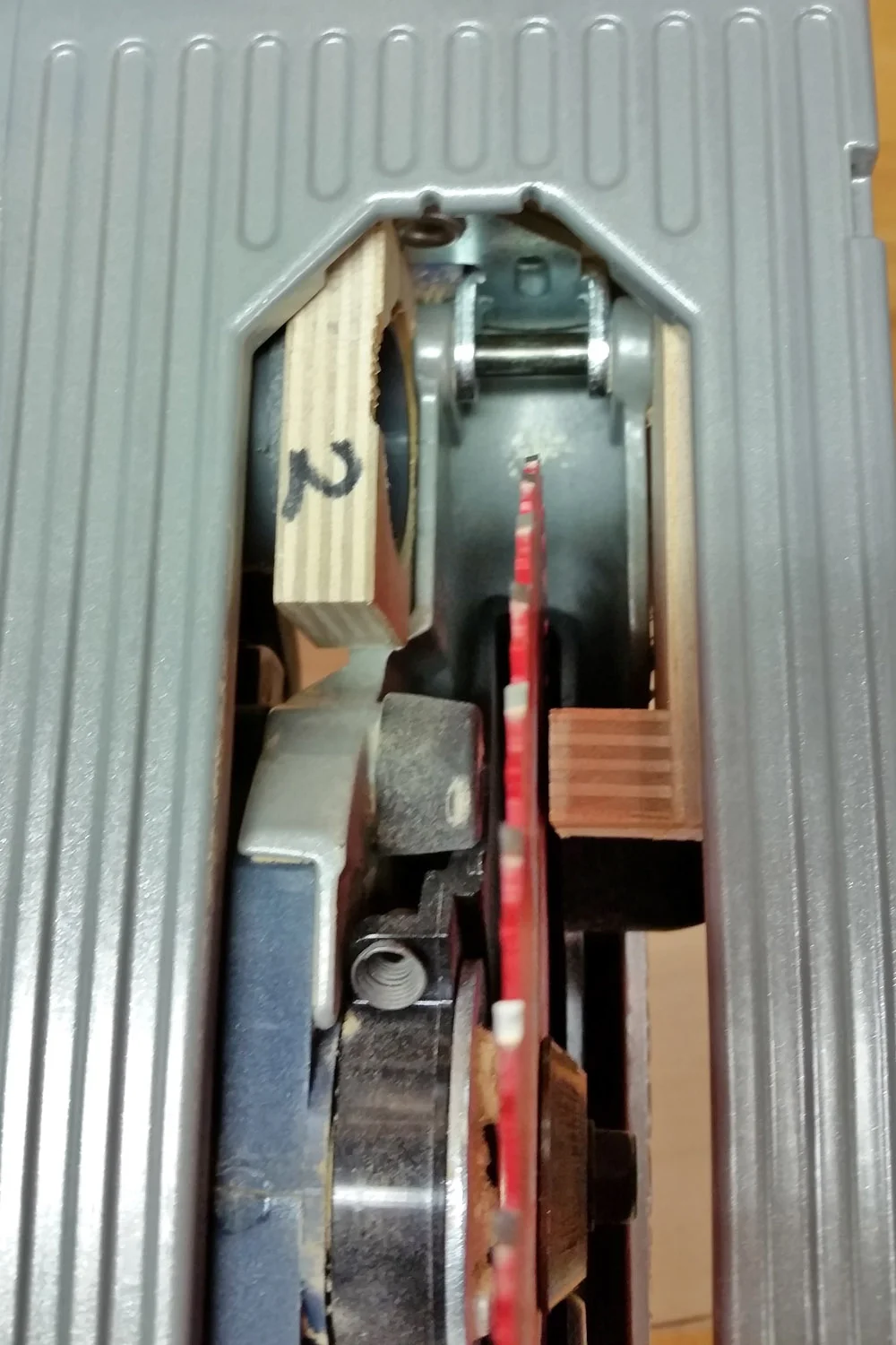 Underside of the shop-made dust collection attachment
