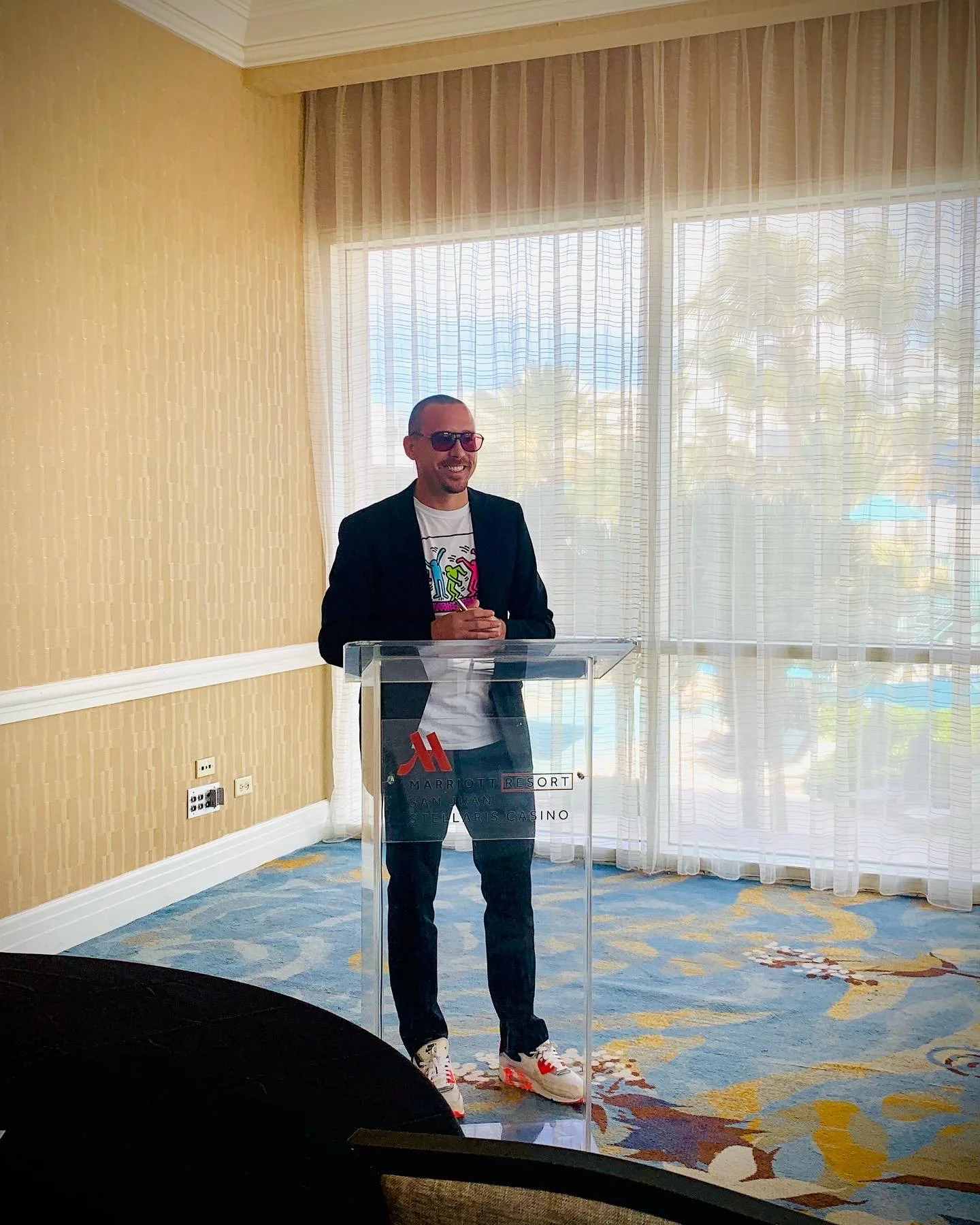 Entertainment and music lawyer Silvino Edward Diaz of Starving Artists gives lecture on cybersecurity and data privacy at City National Bank Advisors summit in Marriott Resort and Casino, Puerto Rico