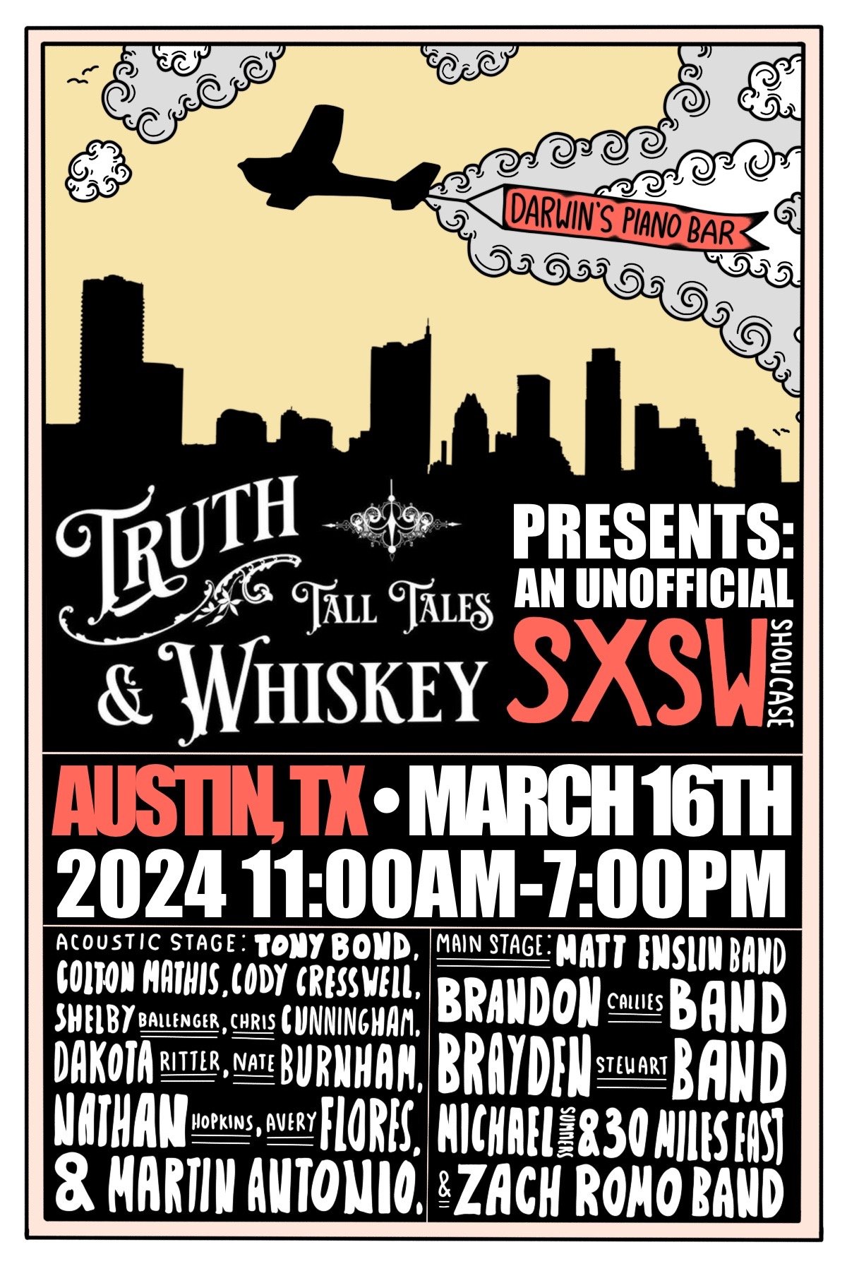 Truth, Tall Tales & Whiskey "Unofficial SXSW" Poster 