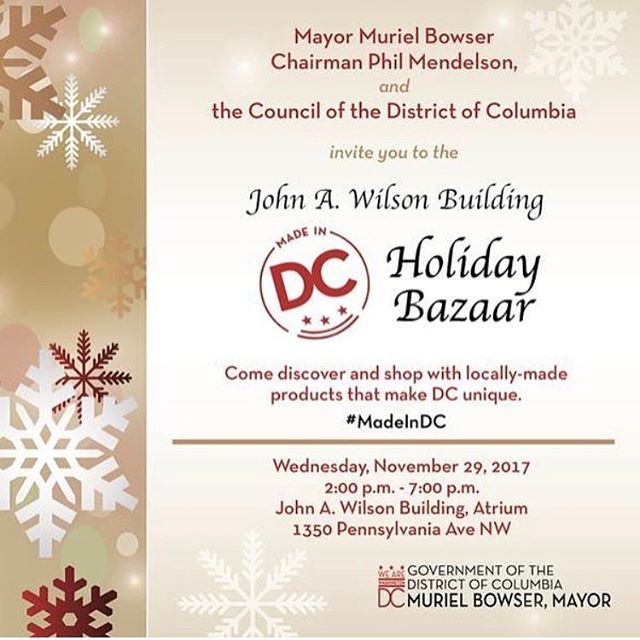 We are honored to curate the Mayor's #madeindc Holiday Bazaar! Stop by today from 2-7 to shop 13 of DC's makers!