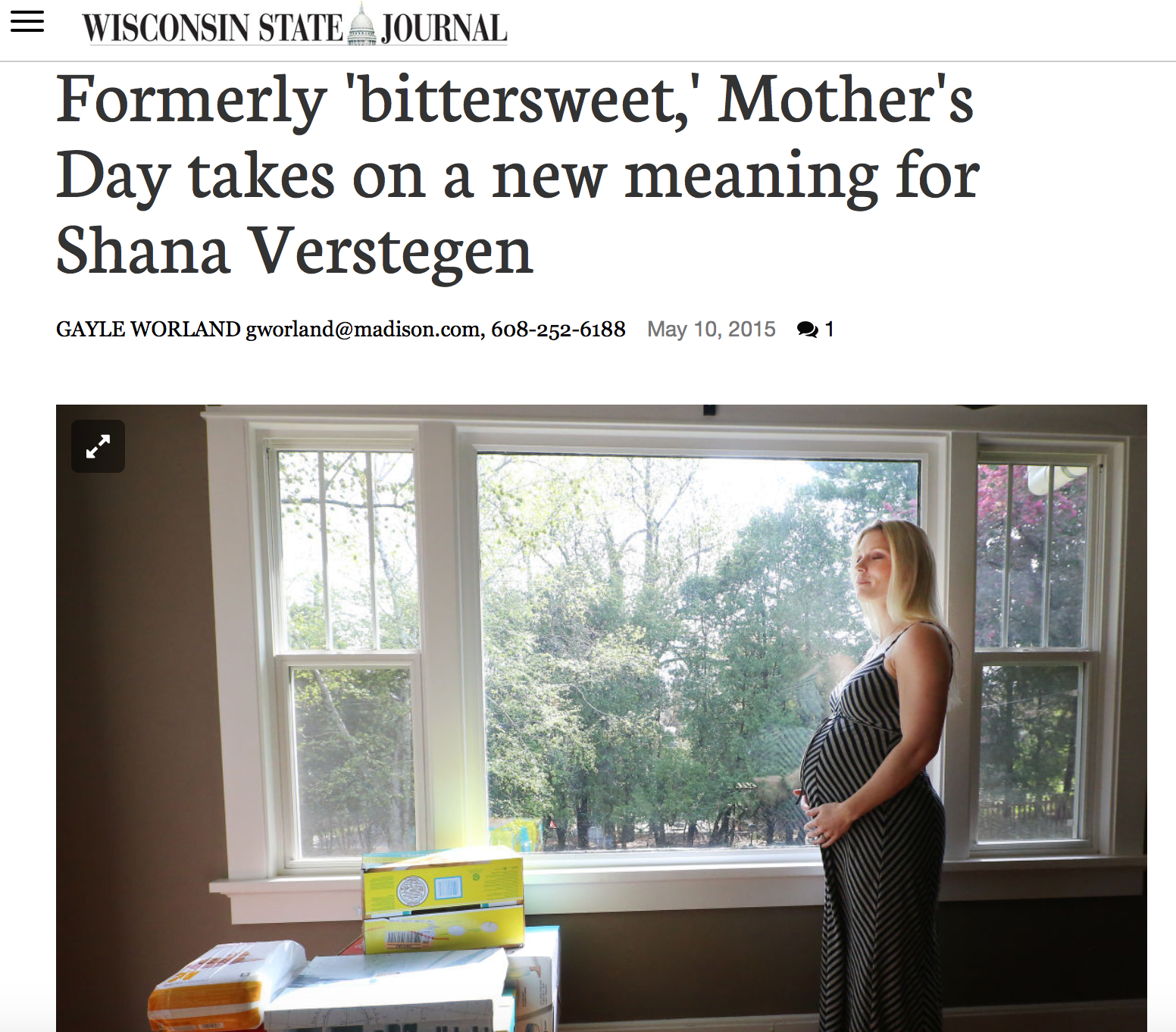 Formerly 'bittersweet,' Mother's Day takes on a new meaning for Shana Verstegen: Wisconsin State Journal 2015