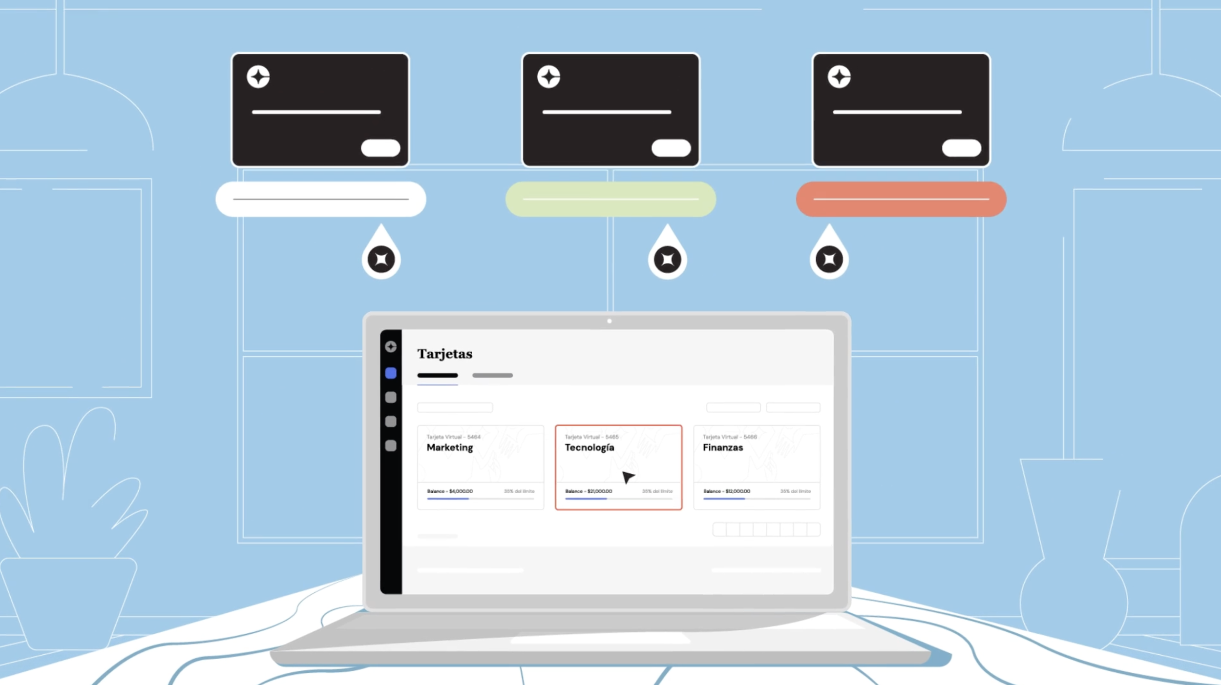 una computadora muestra el uso de una app web sobre finanzas y uso de tarjetas de crédito. Un ejemplo de un video explicativo para mejorar la retención del cliente e impacto para concretar ventas