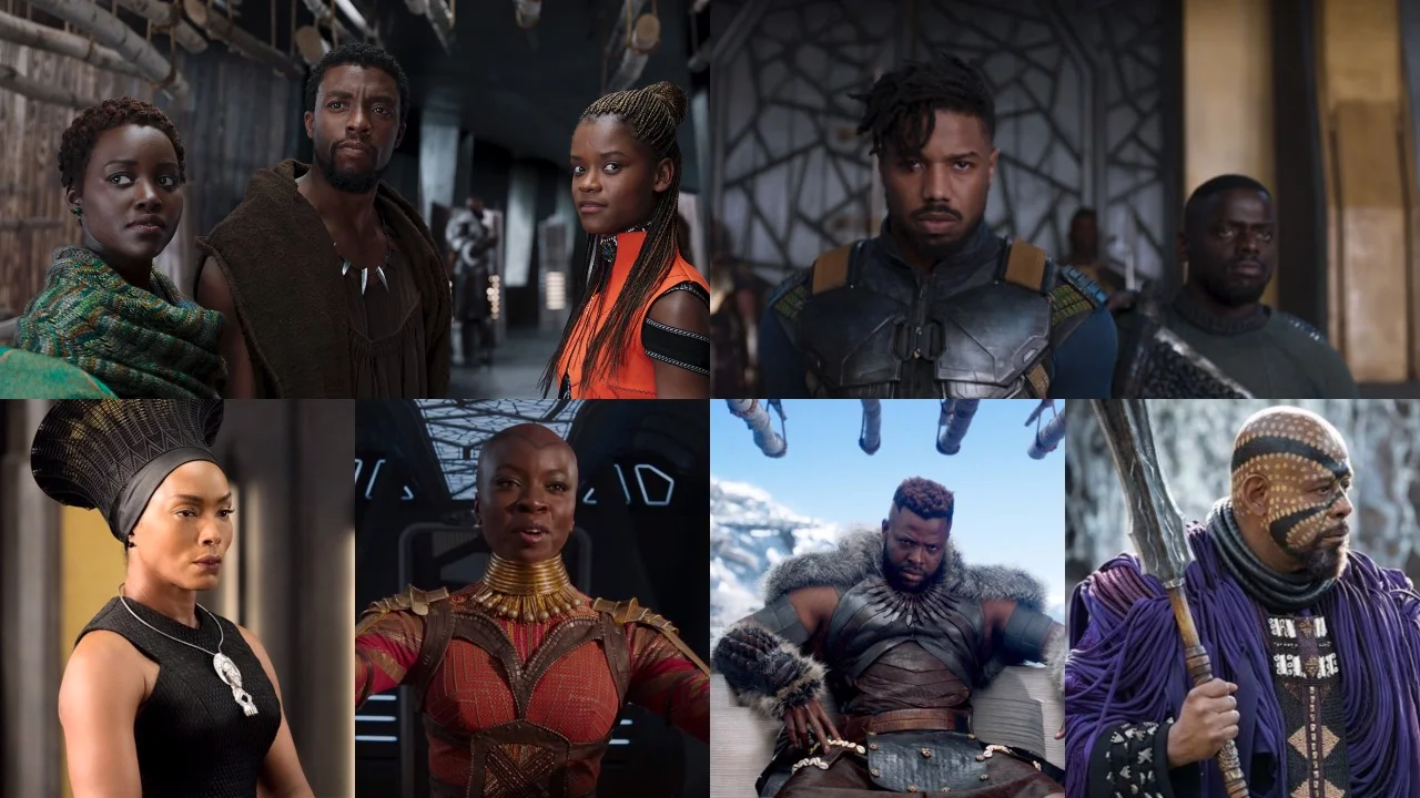 Black Panther, Lupita Nyong’o, Michael B Jordan, Danai Gurira, Angela Bassett, Chadwick Boseman, Daniel Kaluuya, Winston Duke, Leticia Wright,