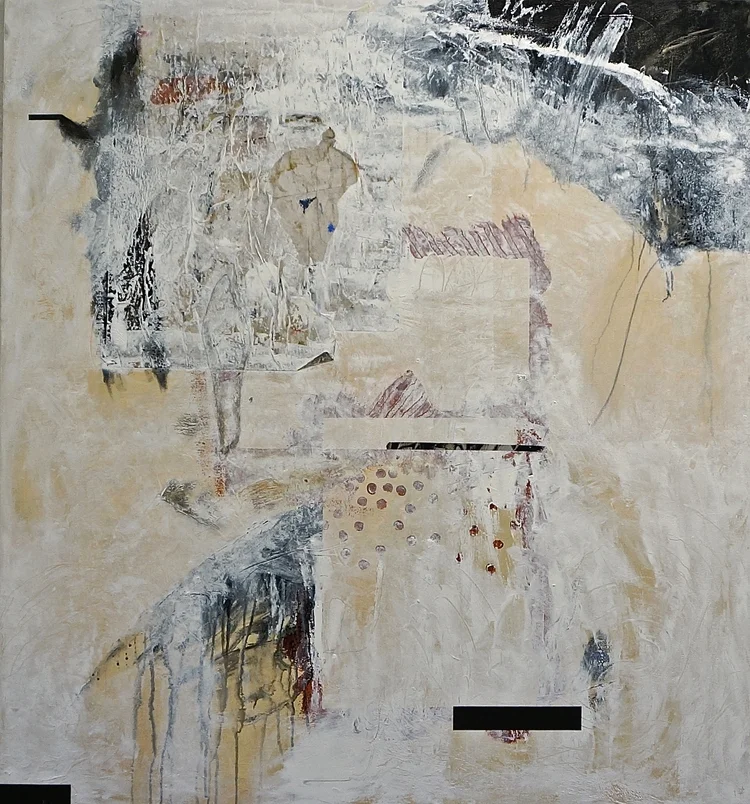 (1) Between the Knife and the Heart acrylic, mixed media on canvas, 51 x 47 inches