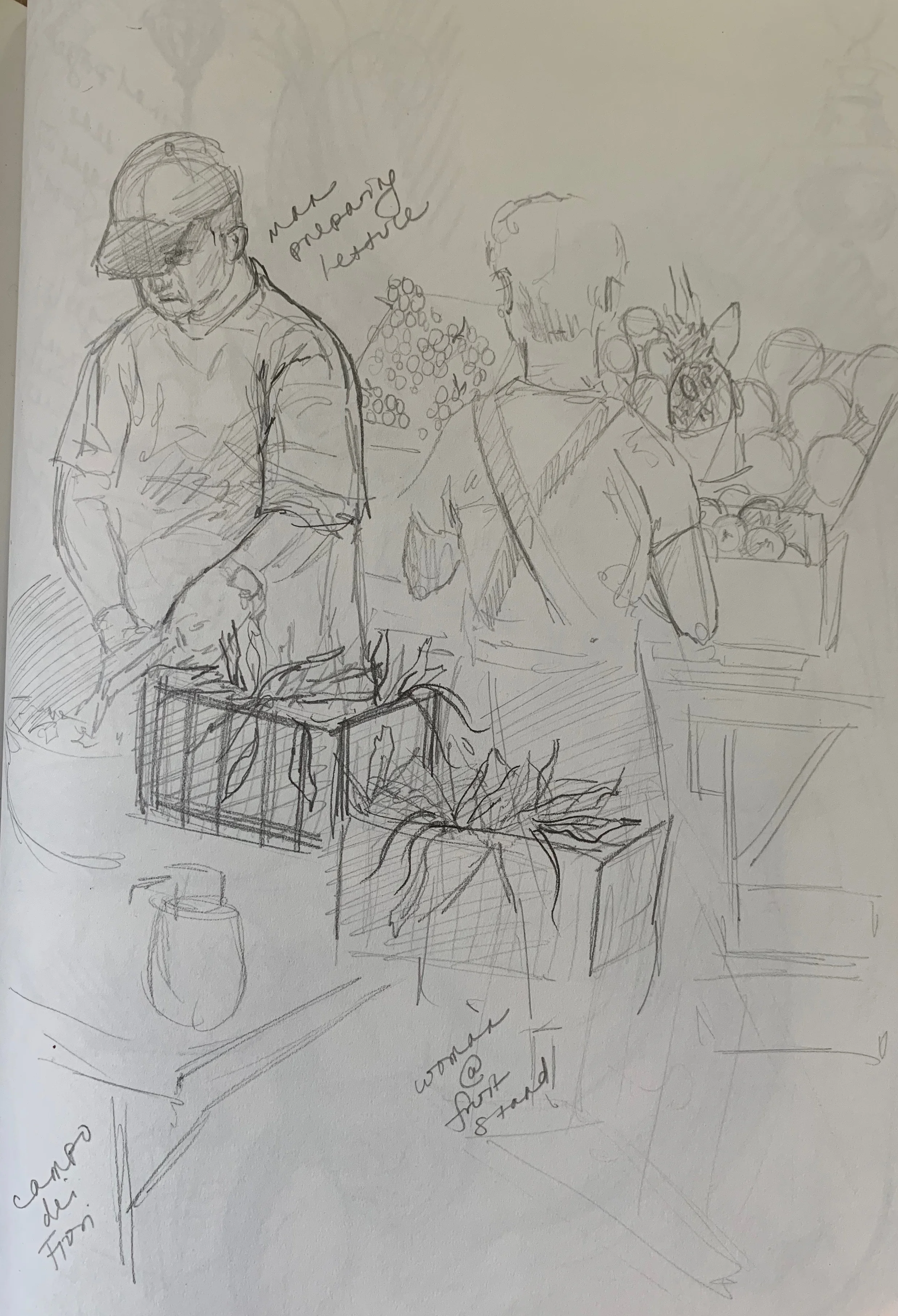 Live figure studies from the market at Campo Dei Fiori, Rome, Italy. 