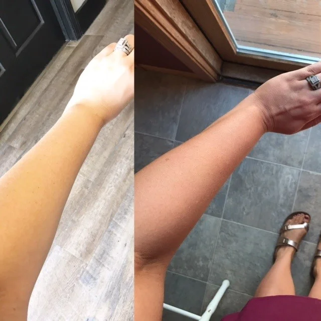Before my spray on the left and morning after shower on the right!