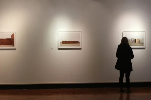 The Lederer Gallery’s first exhibition of the semester—“Heterotopia” by Shreepad Joglekar—opened on Jan. 25. The series of photographs binds two locations on opposite sides of the world (Kansas in the West and Russia in the East) by displaying how the landscape of each has become a symbol of the cultures surrounding them. (Ash Dean/Photo Editor)