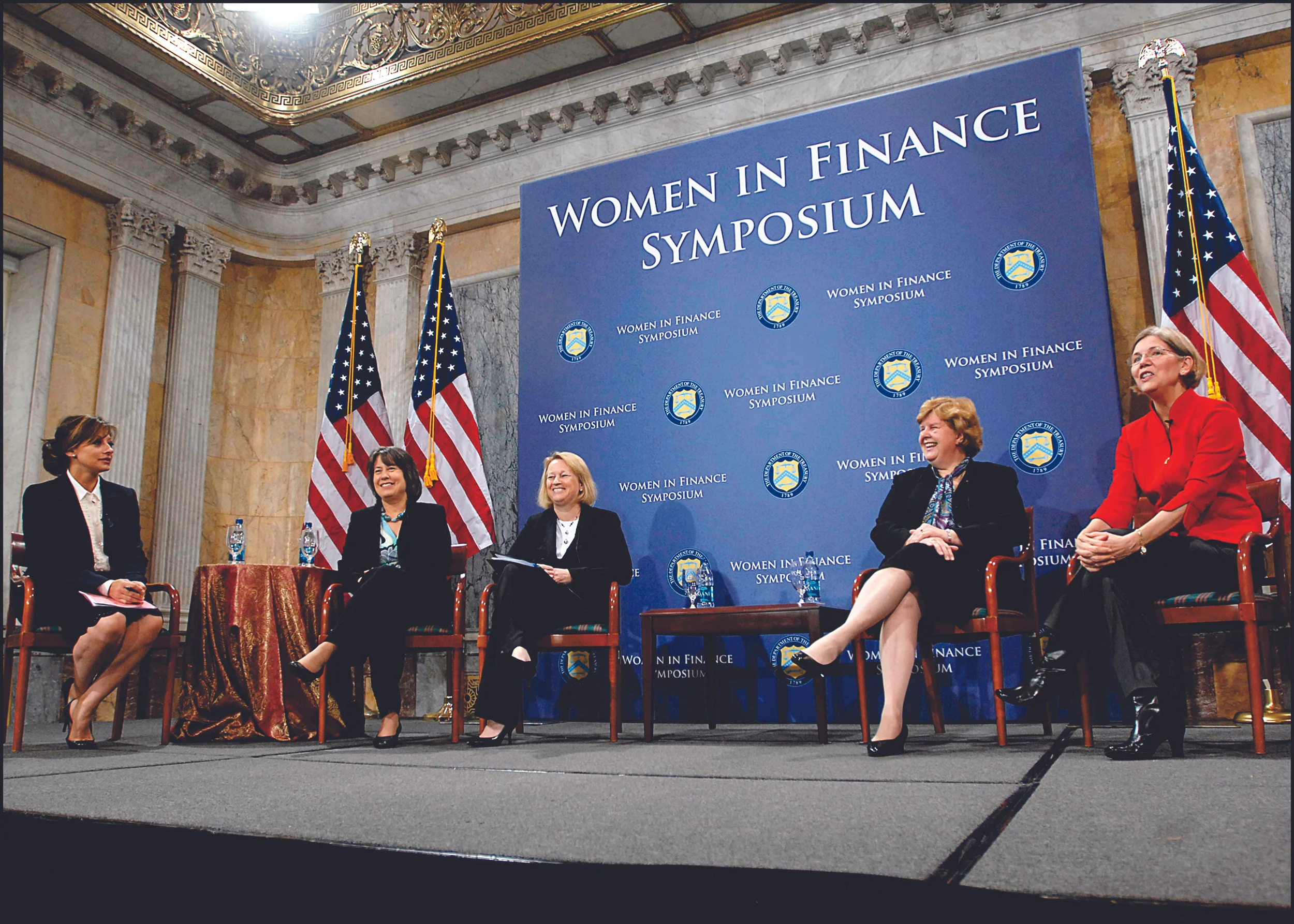 A panel at the Women in Finance Symposium (pictured above) highlights successful business women. Despite evidence that gender diversity is beneficial to the workplace, there is still an underrepresentation of women in many professional fields (U.S. Department of the treasury/Creative commons).