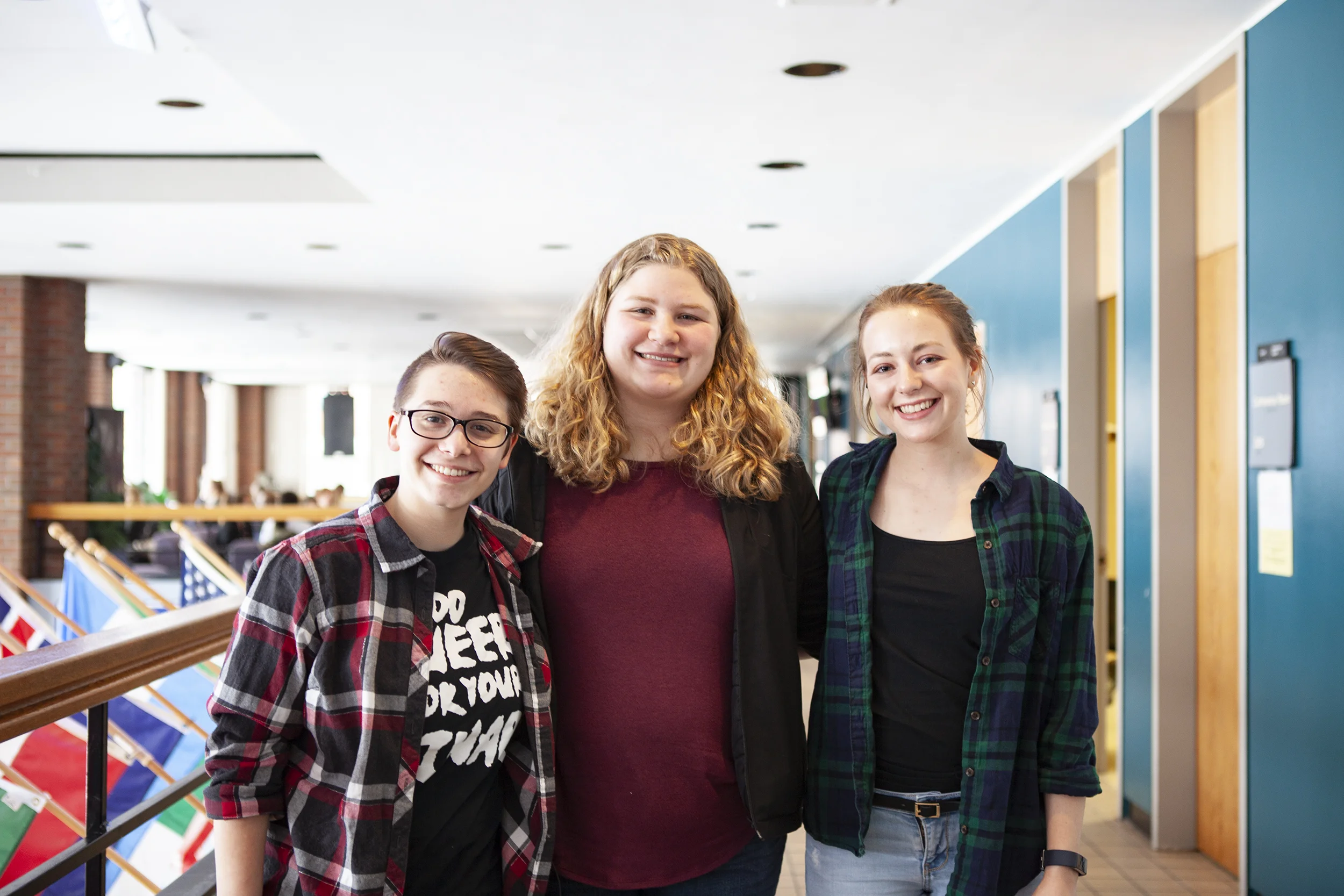 The Geneseo Memories Campaign club includes assistant editor and interviewer Kayla Glennon (pictured left), president Katherine Peter (pictured middle) and head editor Madelyn Dewey (pictured right), among other members. The club has a fundraiser on March 2 at 7 p.m. at the Riviera Theatre to raise money for publishing chapbooks (Udeshi Seneviratne/photo editor).