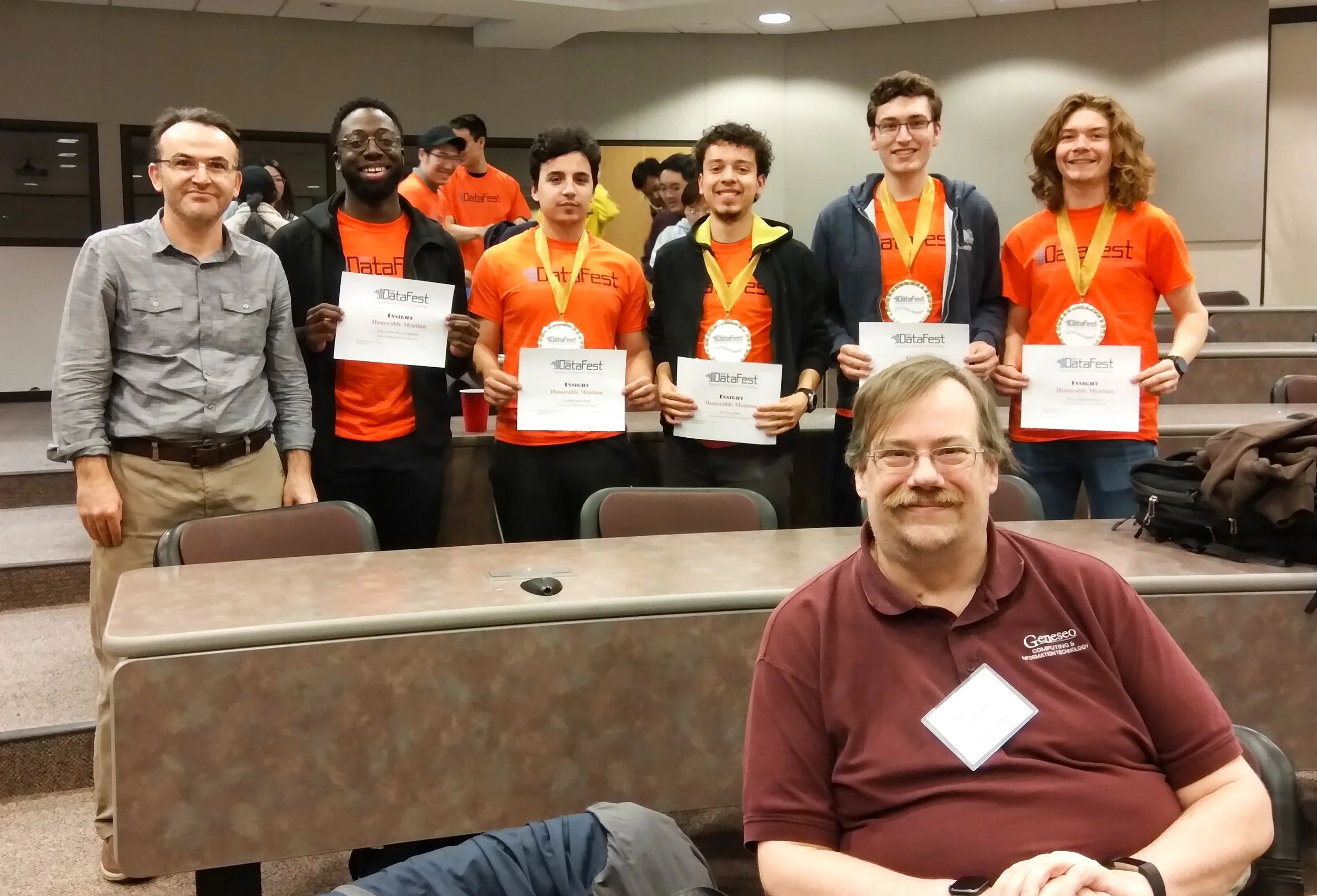 The “Newton’s Knights” team and two Geneseo faculty who volunteered as consultants and judges (pictured above) attended Datafest at The Rochester Institute of Technology. The group won second place in the competition (courtesy of yusuf BILGIç).