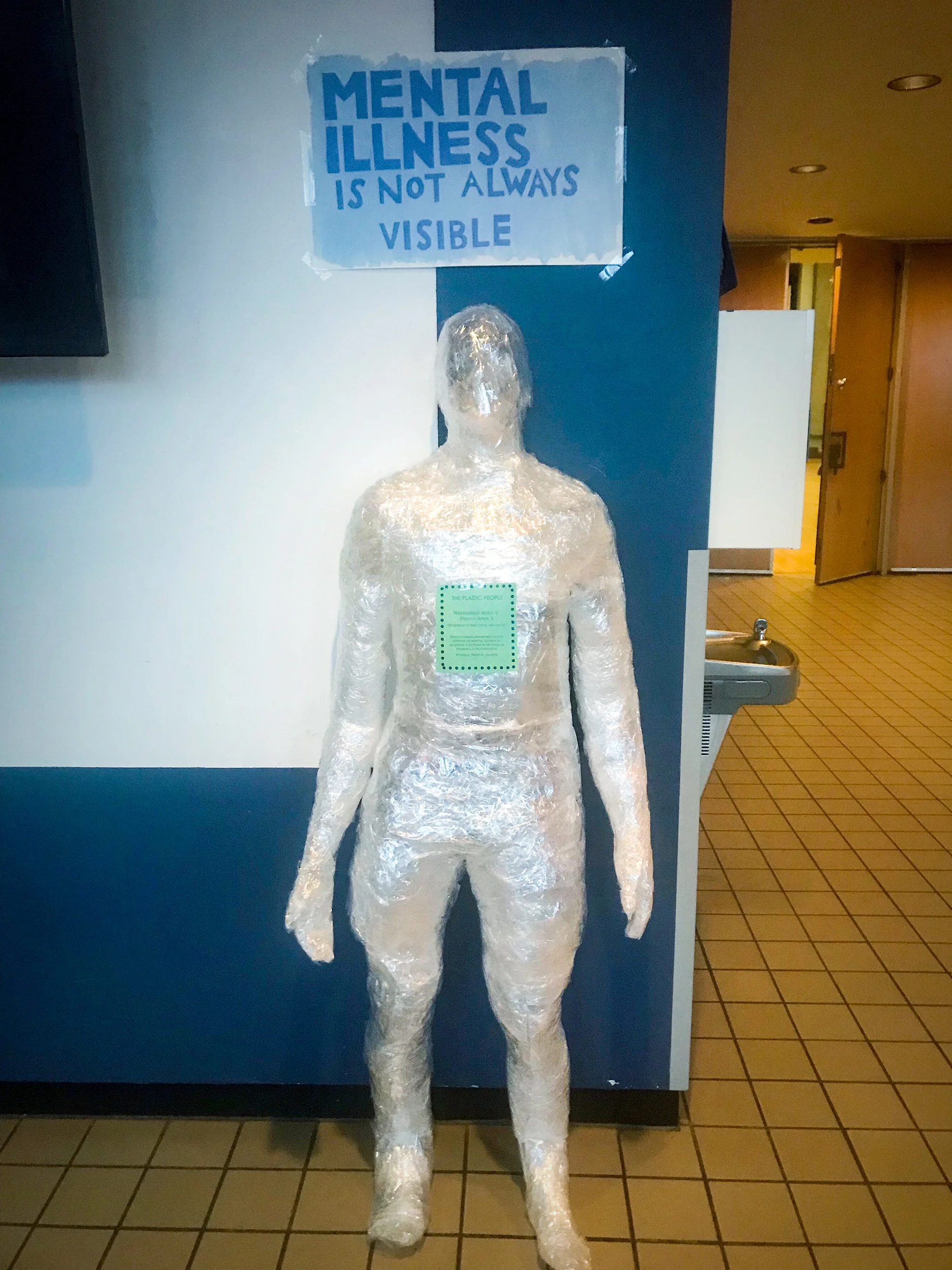 Neuroscience major sophomore Brooke Demetri, international relations major sophomore Jenna Meldrum and neuroscience major sophomore Annika Mounts chose to encourage discussions about mental illness with their honors project. The project involved creating sculptures of human beings from cellophane (pictured above) to represent how mental illness can occur in anyone (courtesy of Annika Mounts).
