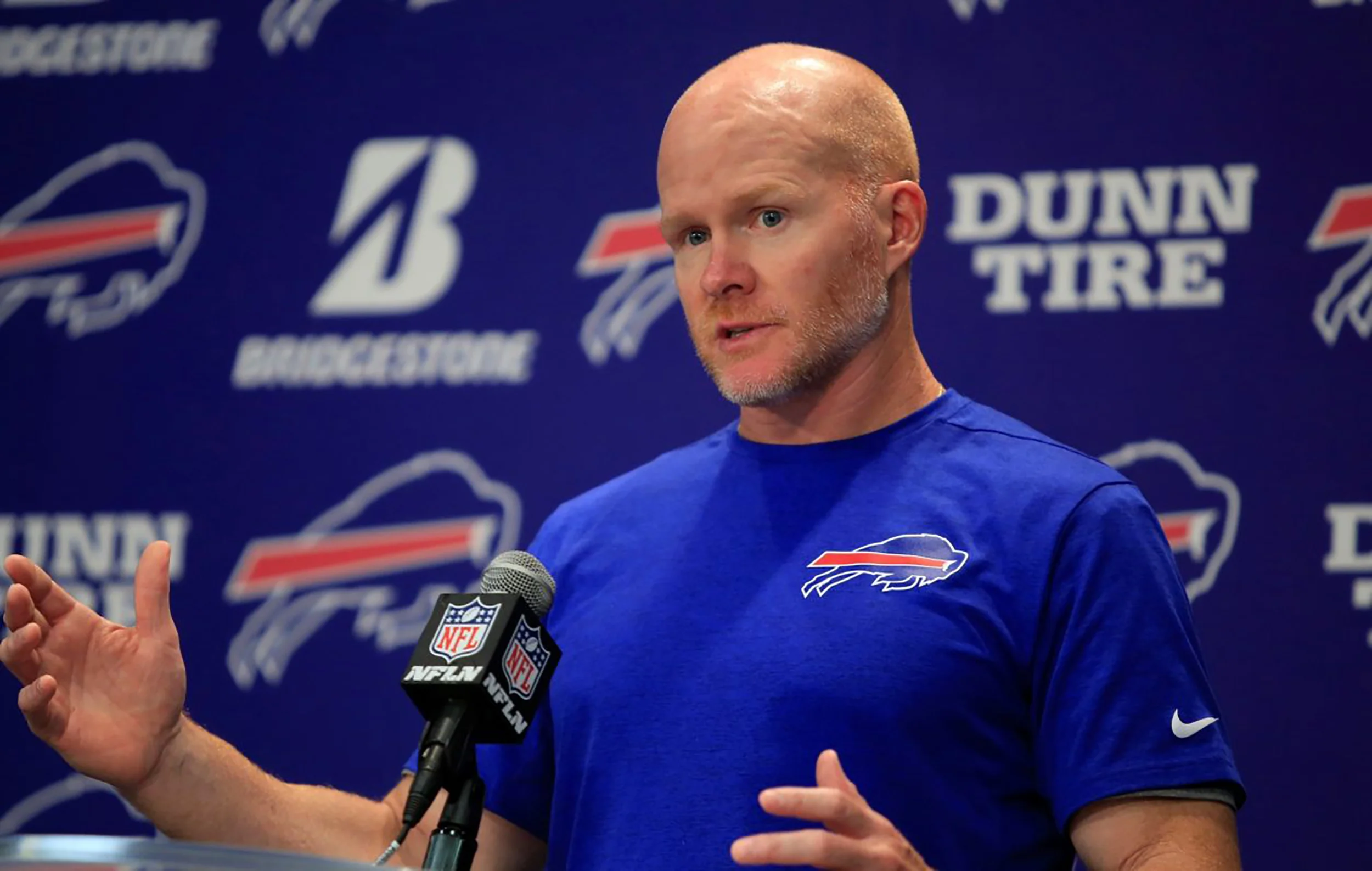 Buffalo Bills head coach Sean McDermott (pictured above) fielded questions from the media on Monday April 15. McDermott is entering his third season as the Bills head coach (courtesy of Creative Commons).