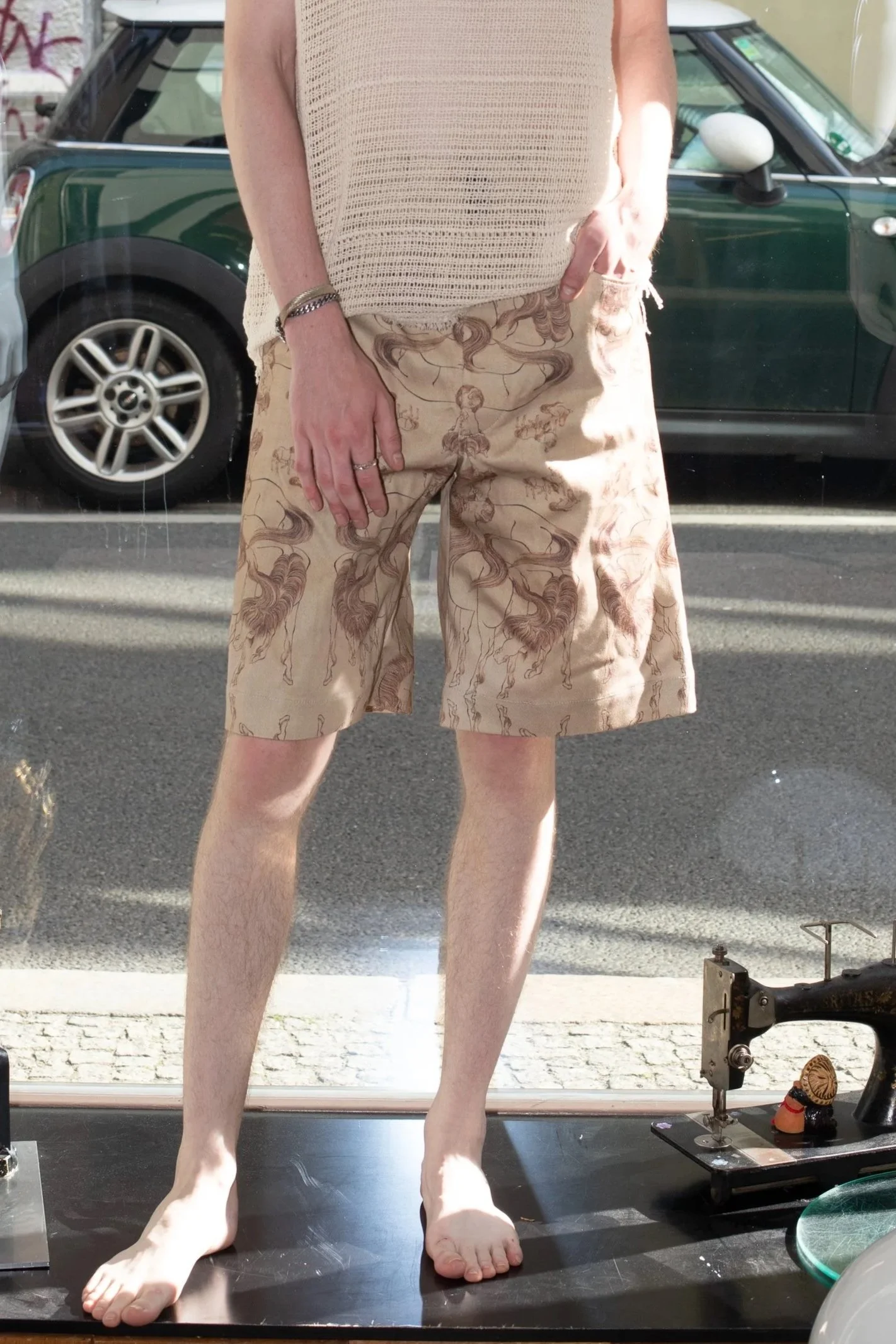 Flared Denim Shorts Horses