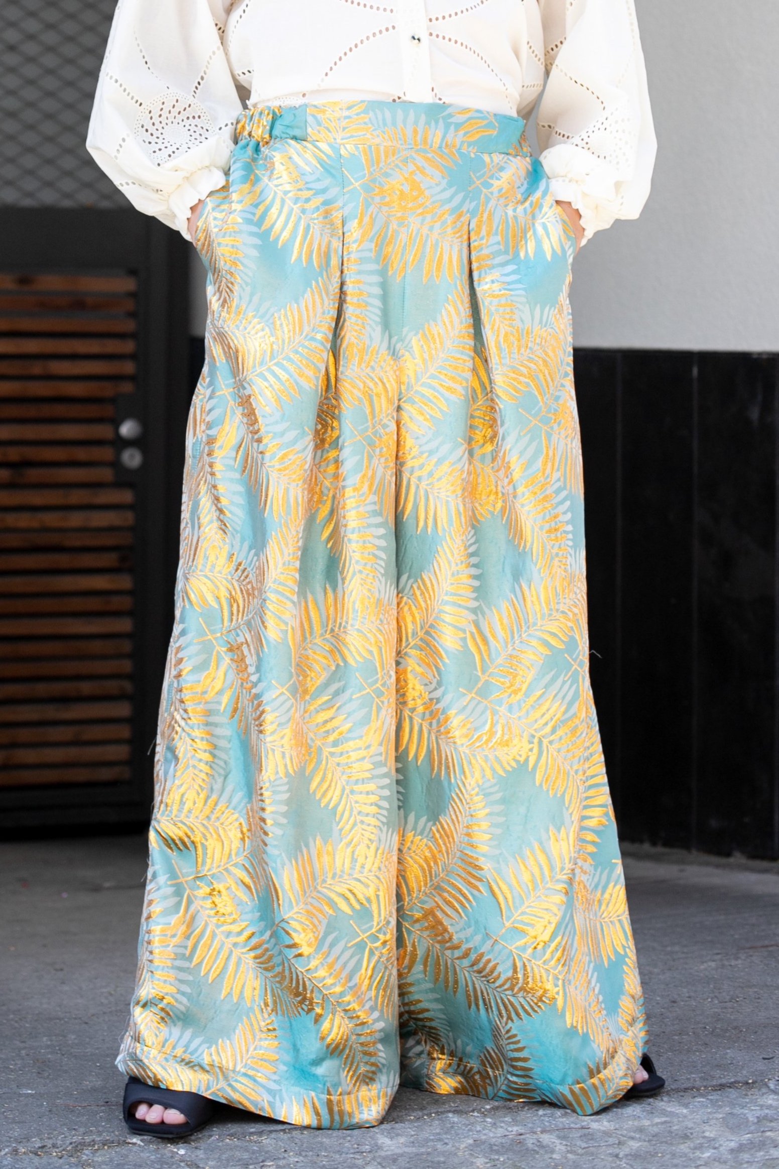 Mint and Gold Wide Brocade