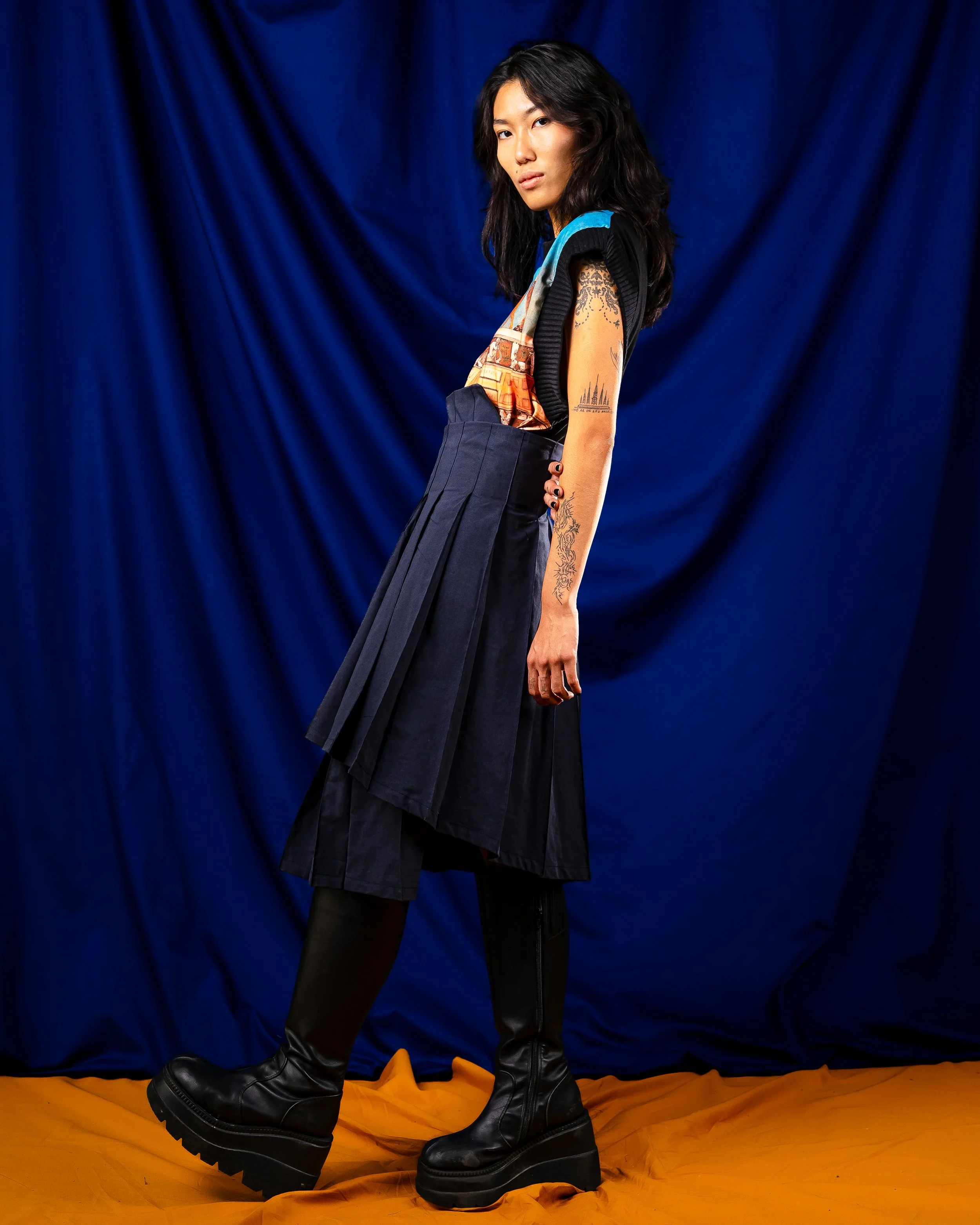 Asymmetric Pleated Skirt / Blue Eco-Friendly Fabric — Remesalt