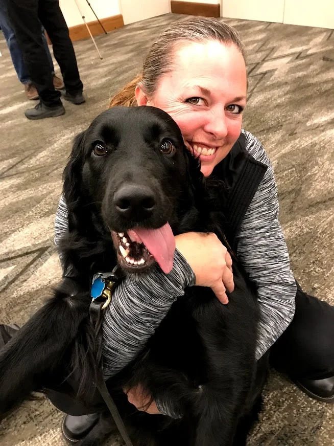 Juno was better than cookies, candy, and even beer to lure the presenters over to our booth!!! She was also a great stress therapy dog for all conference goers!