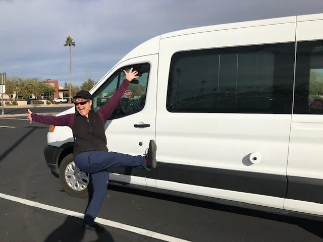 An excited Nicci as we finish up at the DMV in AZ!