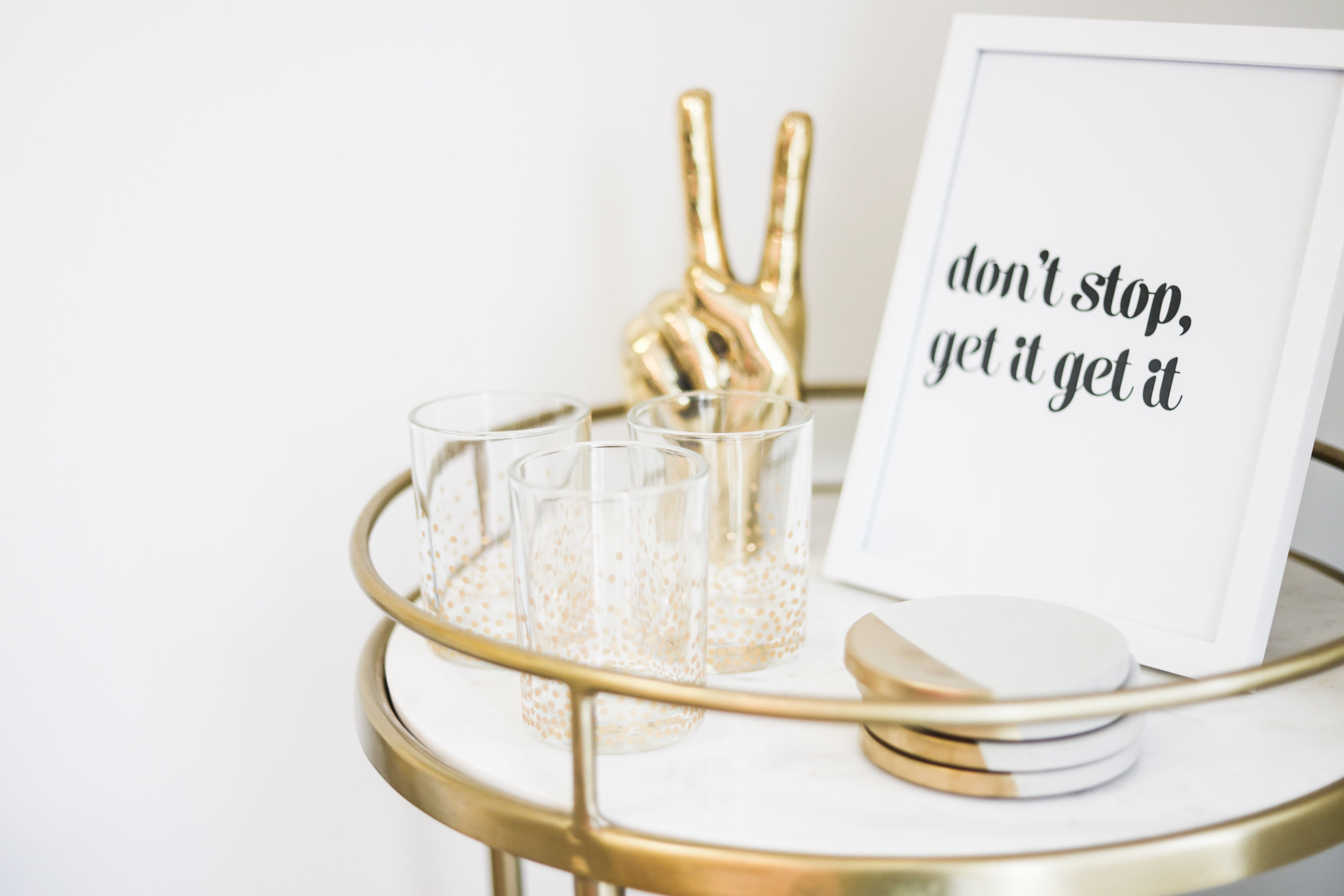 Bar Cart (similar option here ) | Peace Sign | Graphic Prints | Concrete Coasters