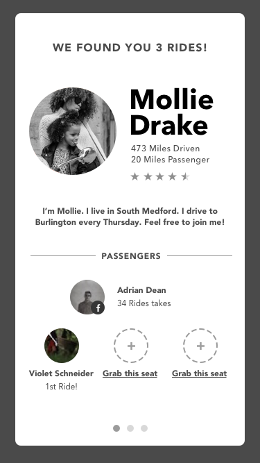 Generative Multiple Match Screen A concept exploring a swipe for more matches experience as well as the notion of picking seats.
