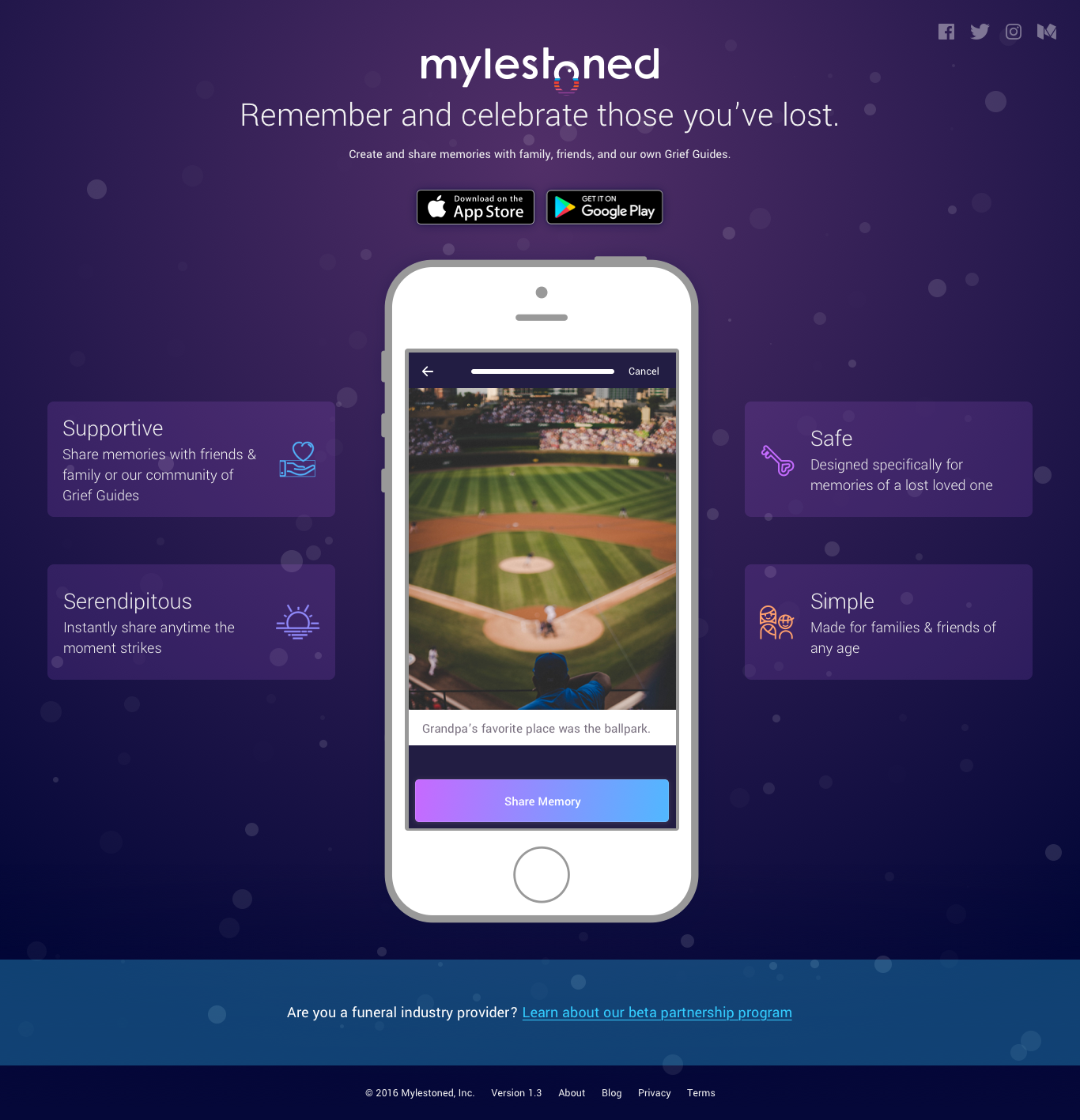 Mylestoned App Splash Page