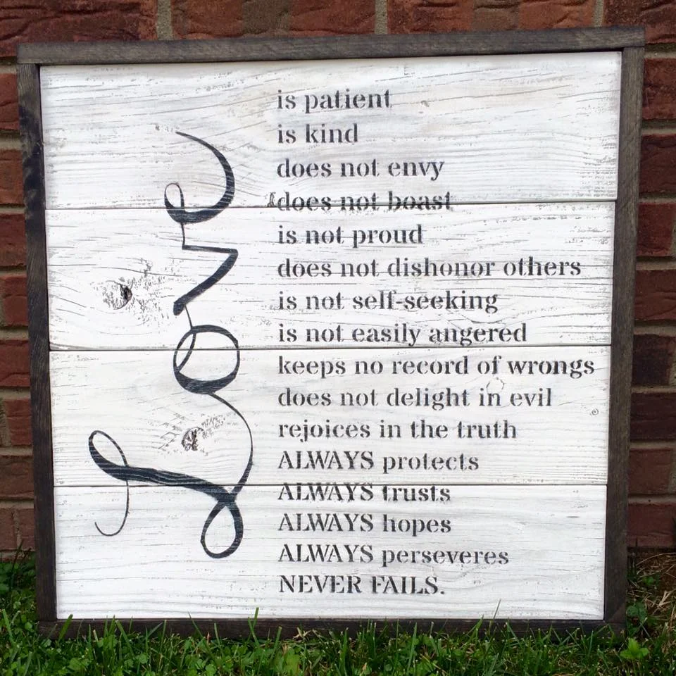 WHite painted background,, Black Lettering, Ebony Stained Frame 23.5"x23.5"