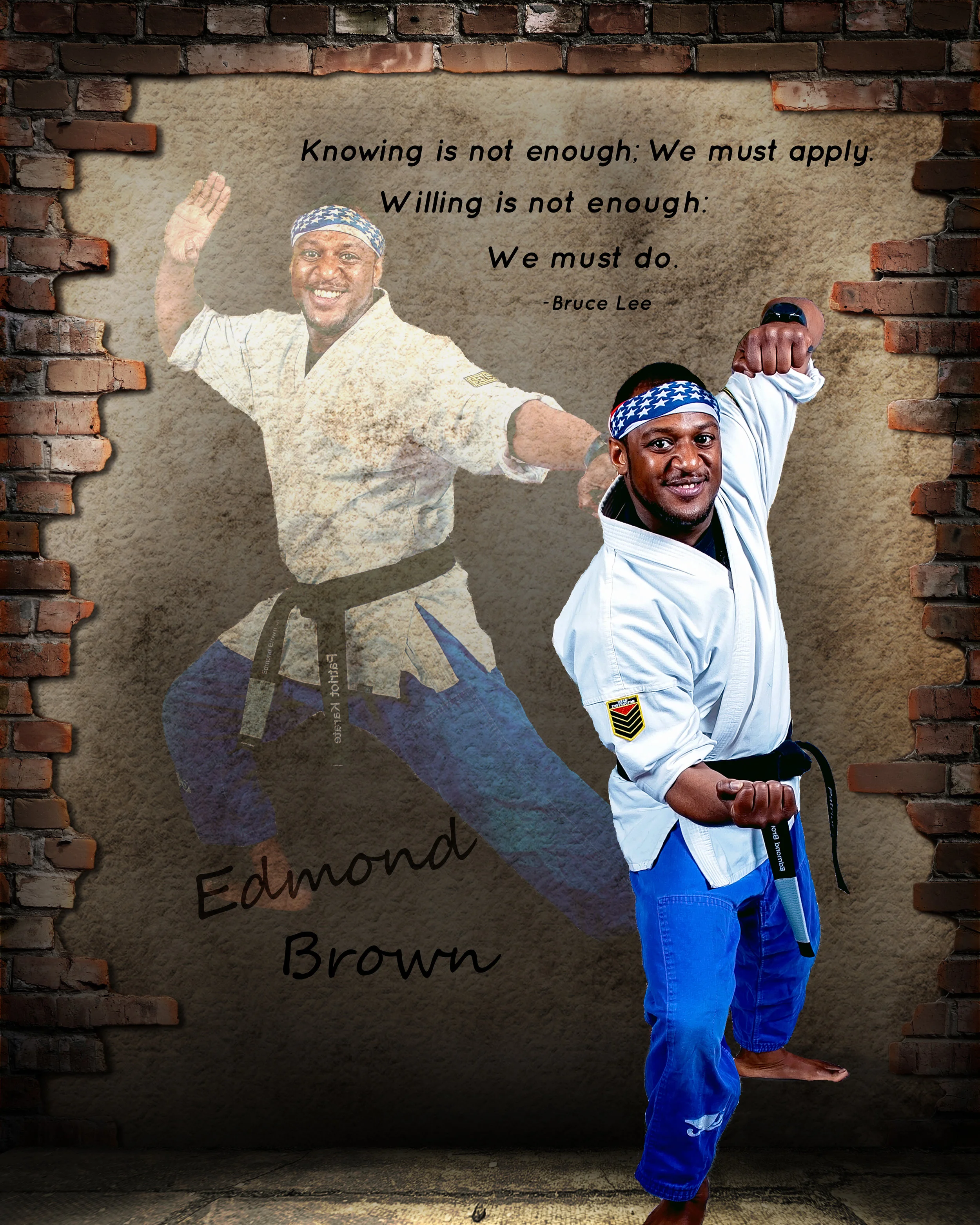 Mr. Edmond Brown... Mr. Edmond A.Brown Jr. started his Martial Arts journey in the summer of 2002. Ever since he was a young man, he always knew that Martial Arts was a career driven path.He has been training for several years and is now a 5th Degree Black Belt in American Karate. He is also currently a blue belt in Brazilian Jiu Jitsu with hopes of earning his black belt in that Martial Art as well. He cares a lot about his students, parents, and staff. He hopes to create not only a karate school, but a Martial Art facility that caters to all people from different walks of life and help them reach a goal of becoming a black belt leader.