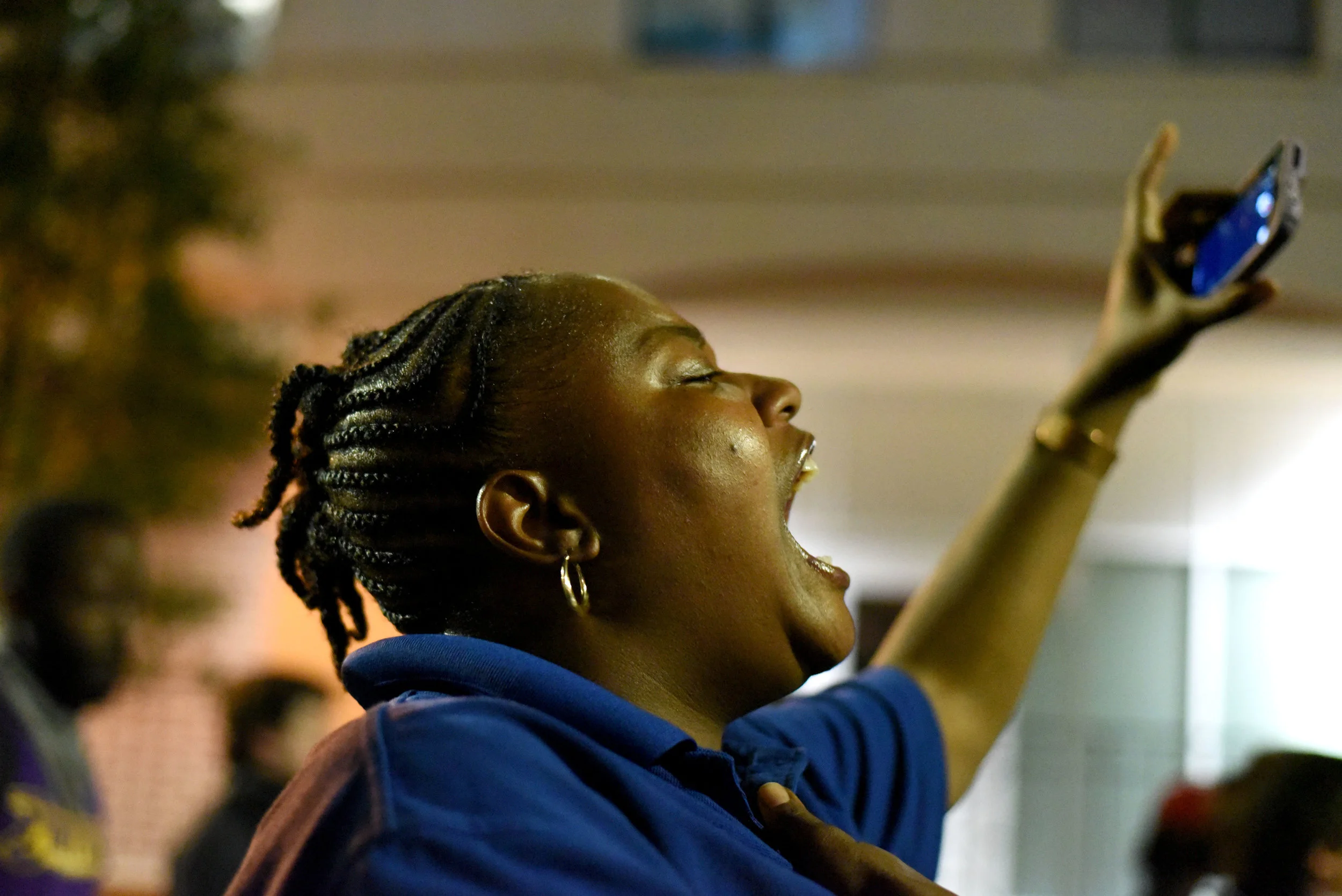  A protester shouts slogans during a protest in Charlotte, North Carolina, USA, 22 September 2016. Protesters took to the streets of Charlotte for the third consecutive night to protest the fatal 20 September shooting African-American Keith Lamont Sc