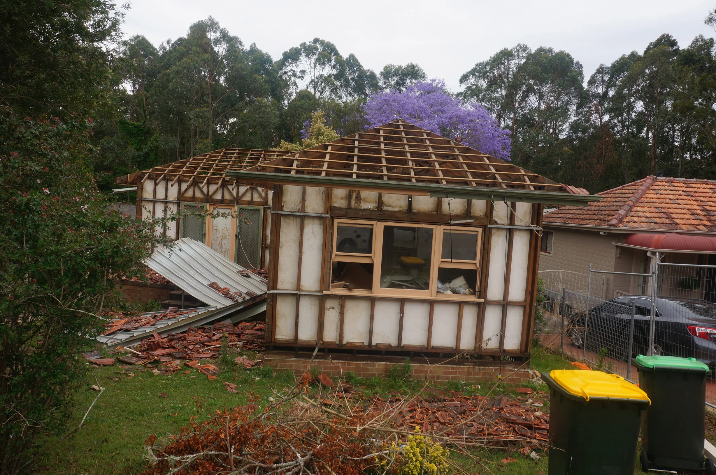 Once the asbestos had been removed, this (formerly) asbestos clad fibro home took around 20 minutes to demolish.