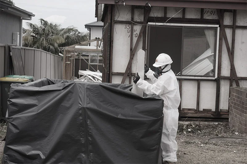 Asbestos removal in progress.