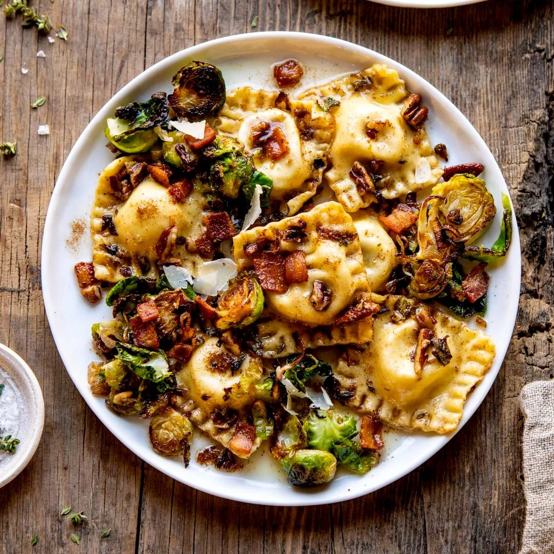 Brussels Sprouts and Ravioli in Maple Butter Sauce