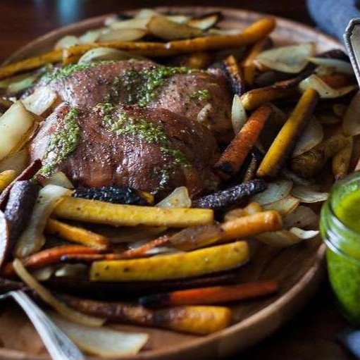 Pork Roast and Veggies with Chimichurri Sauce