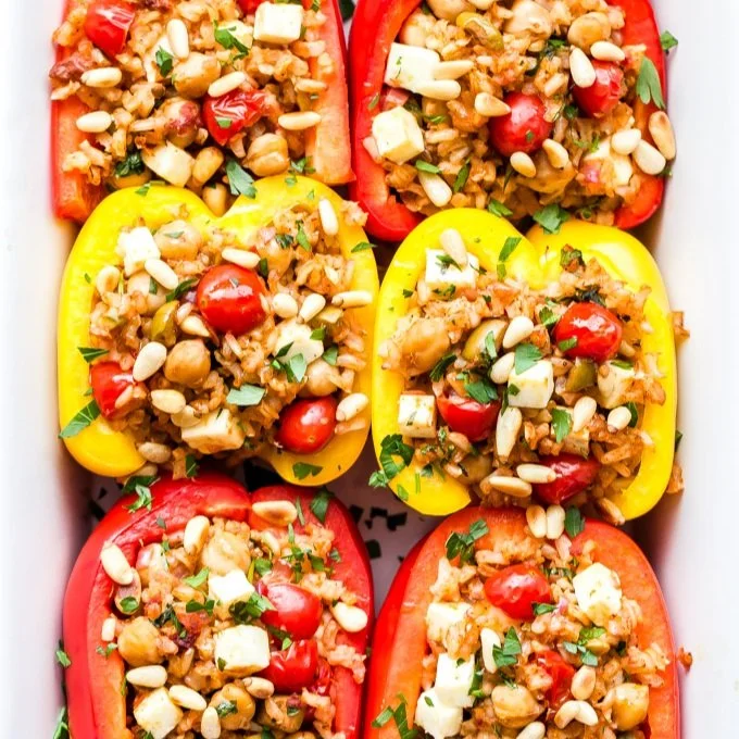 VEGETARIAN: Mediterranean Stuffed Rainbow Peppers