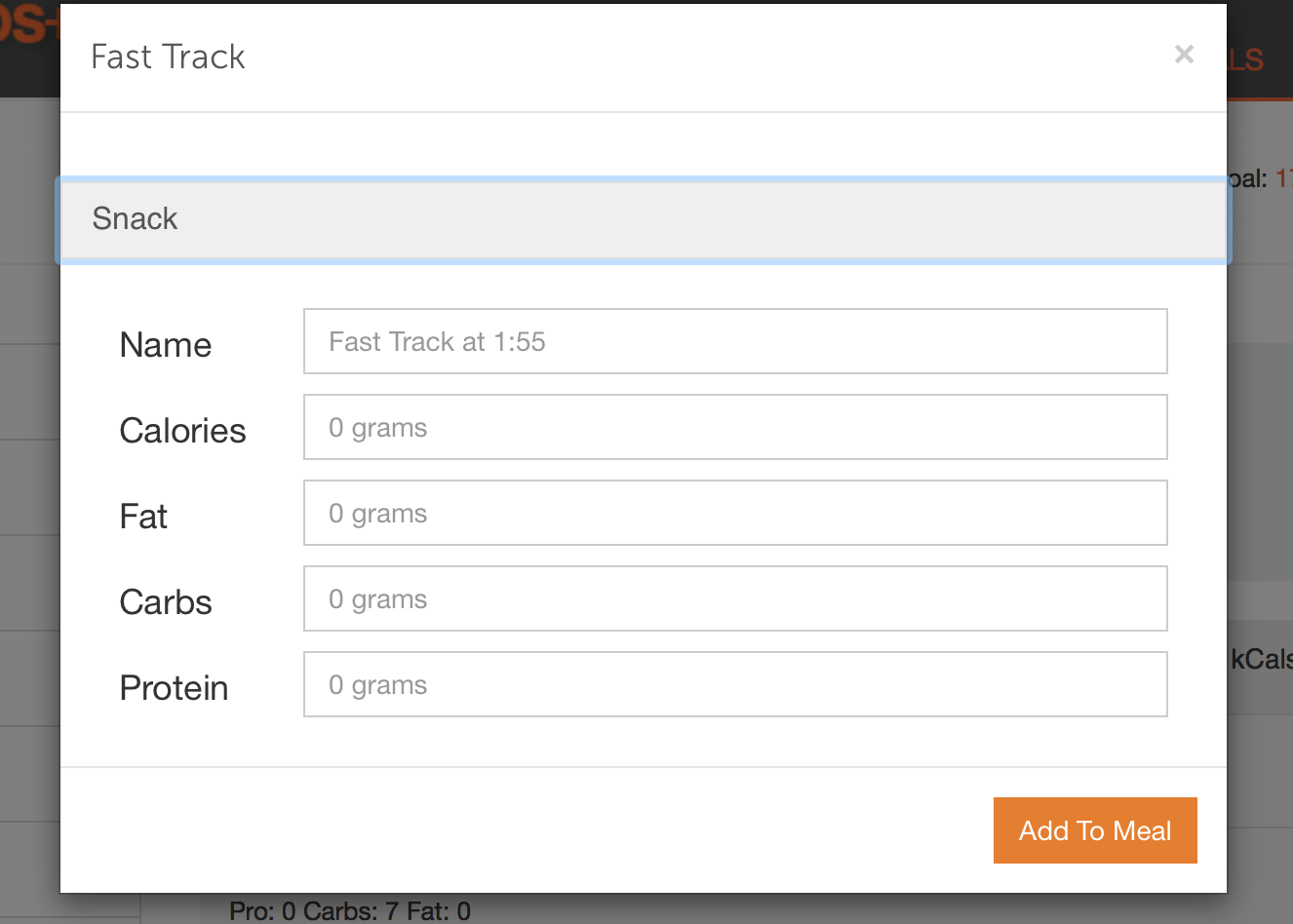 Quickly add a meal based on the nutritional information you found online for any food and add it to your daily log! You can name it accordingly.