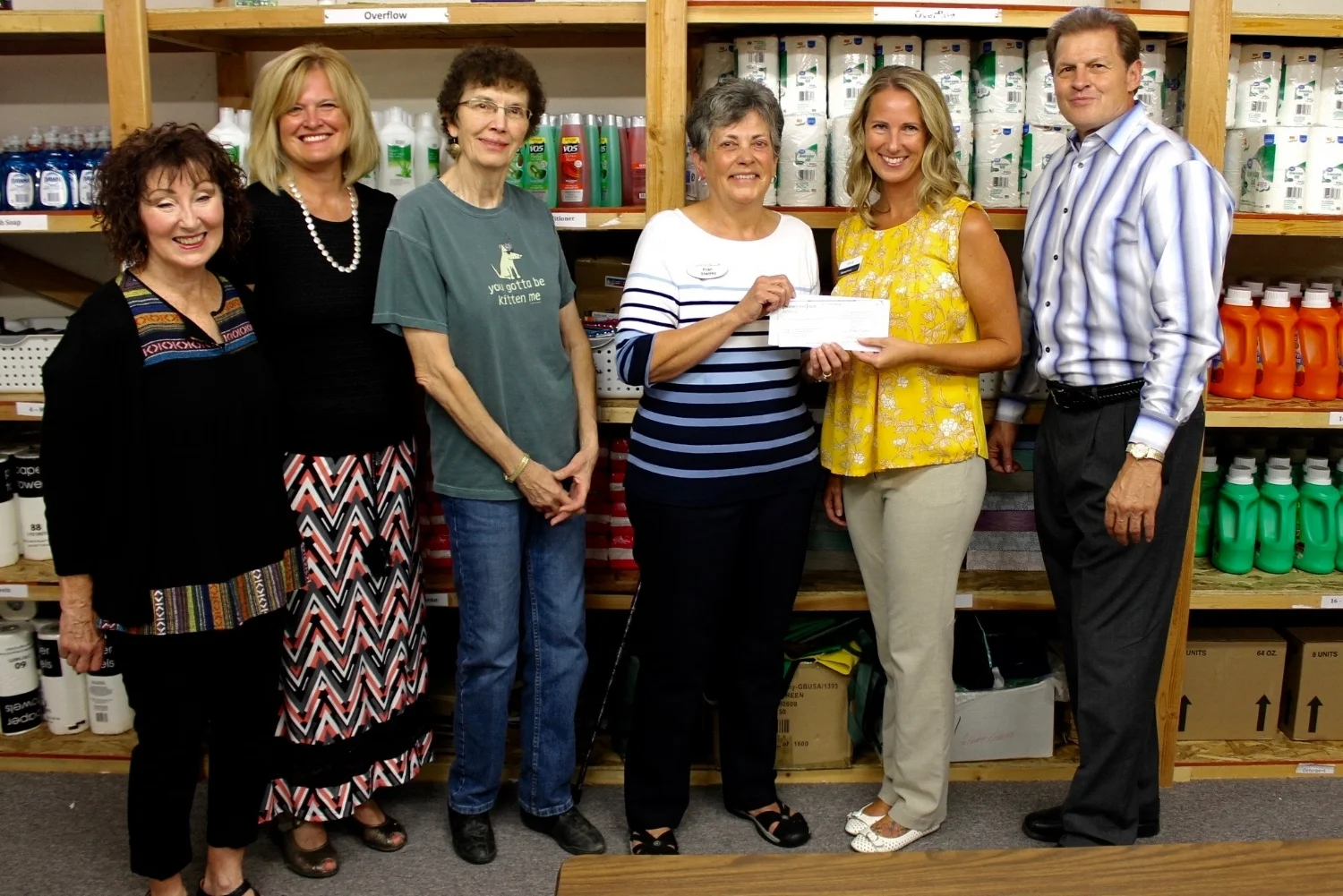 From left to right are Sharon Withers, Central's Pastor of Congregational Care; Julie McDonald, Chairman of Central's Outreach Ministries; Sondra Grumbein, Martha's Cupboard Board Member; Fran Stanley, Director, Martha's Cupboard; Mindy Fellows, Customer Services Manager Homestreet Bank Richland; and Bob Young, Homestreet Bank Richland Branch Manager.