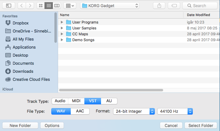 Vid export till Ableton Live-format väljer man själv om AU- eller VST-versioner ska användas.