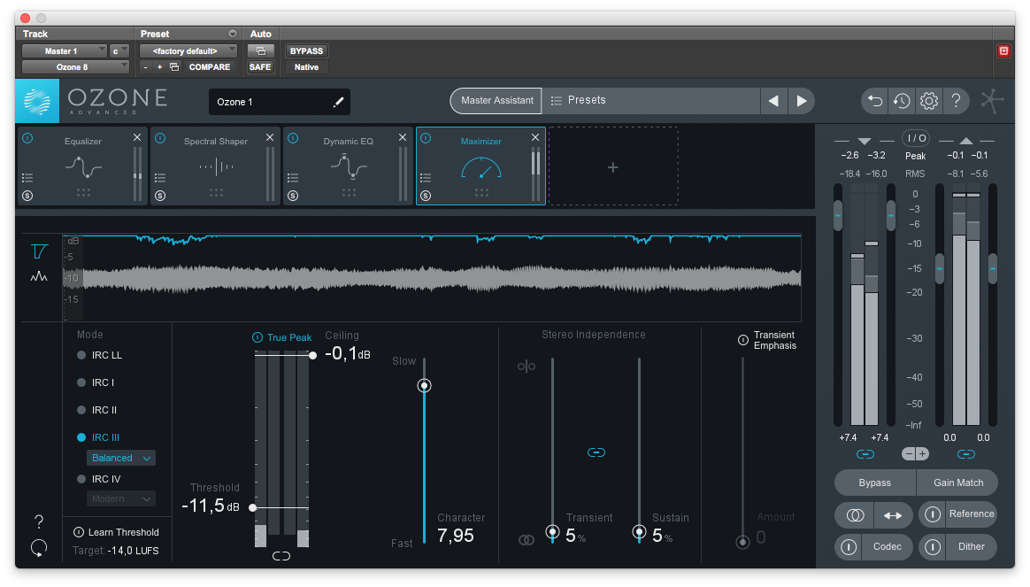 Ozones limiter är fortfarande utmärkt och har förbättrats något, det här är ett starkt kort på flera olika musikgenrer.