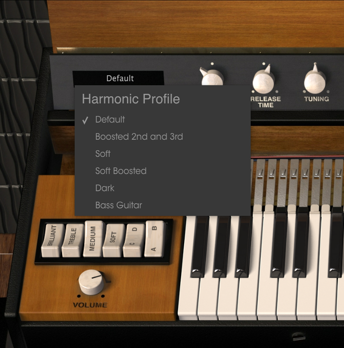 Clavinet V erbjuder 6 olika karaktärer i form av Harmonic Profiles.