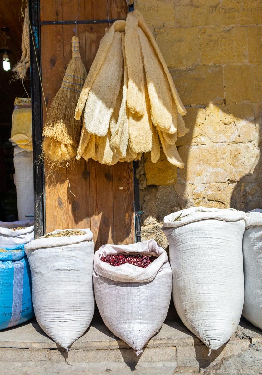 Sacks of grains and herbs from As- Salt, Jordan. Photo taken during a recent photo walk. Image © Diana - The Elephant Soul
