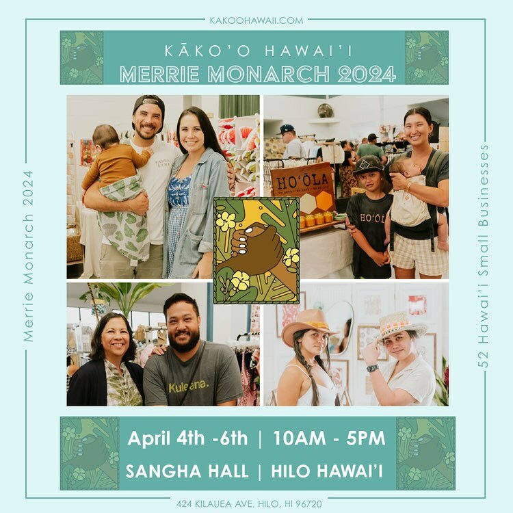 ✨ 1 MAHINA I KOE ✨

Countdown to Merries is on! We can&rsquo;t wait to see you all in Hilo at Kākoʻo Hawaiʻi&rsquo;s 2024 Merrie Monarch Mākeke.

We are so excited to join other local businesses at Sangha Hall for this fantastic event that uplifts Ha