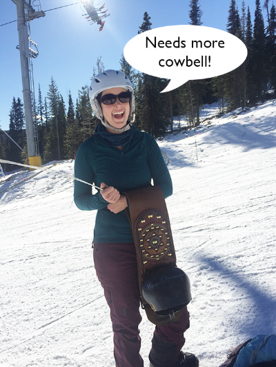 Me, looking absolutely fabulous (obviously), as one of the course helpers at a recent COSMIC event at the Eldora Ski Resort. FYI, those bells are not for the faint-hearted. They weigh a ton!