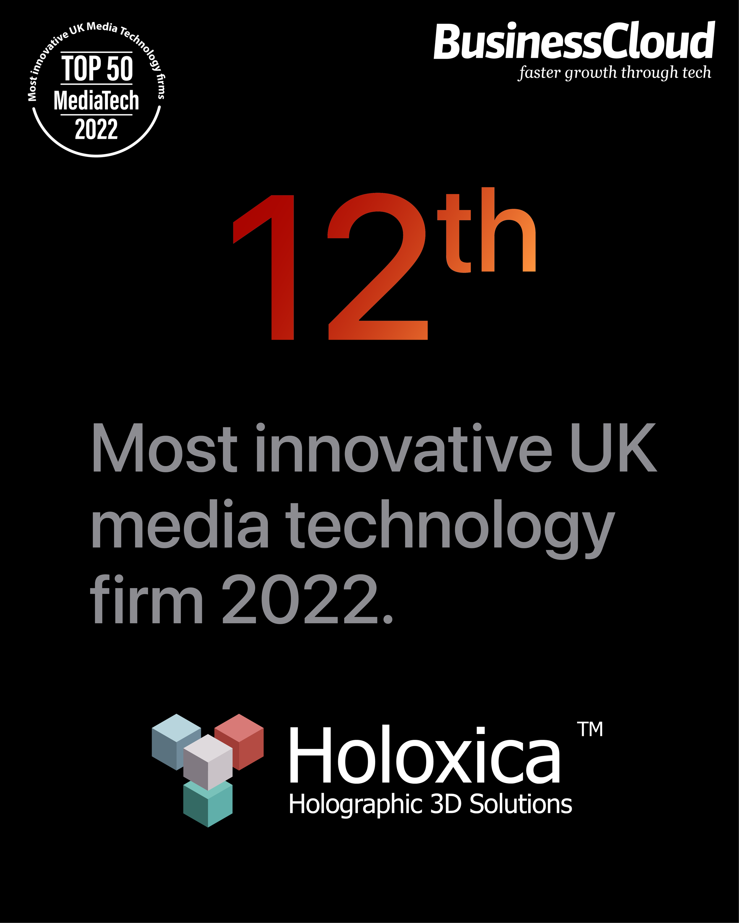 Holoxica 12 in the UK’s most innovative MediaTech Top 50 ranking for 2022