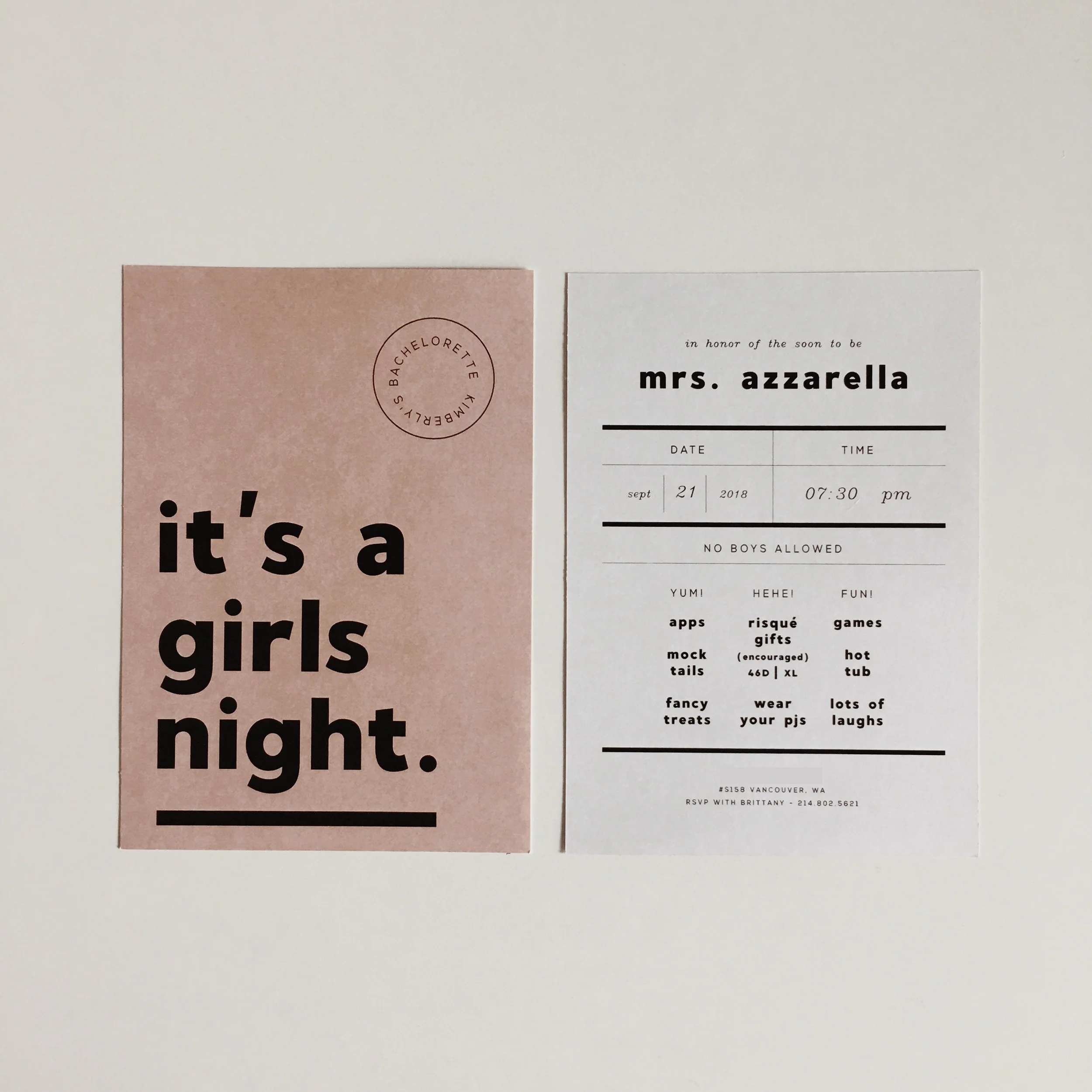 minimal bachelorette party invites