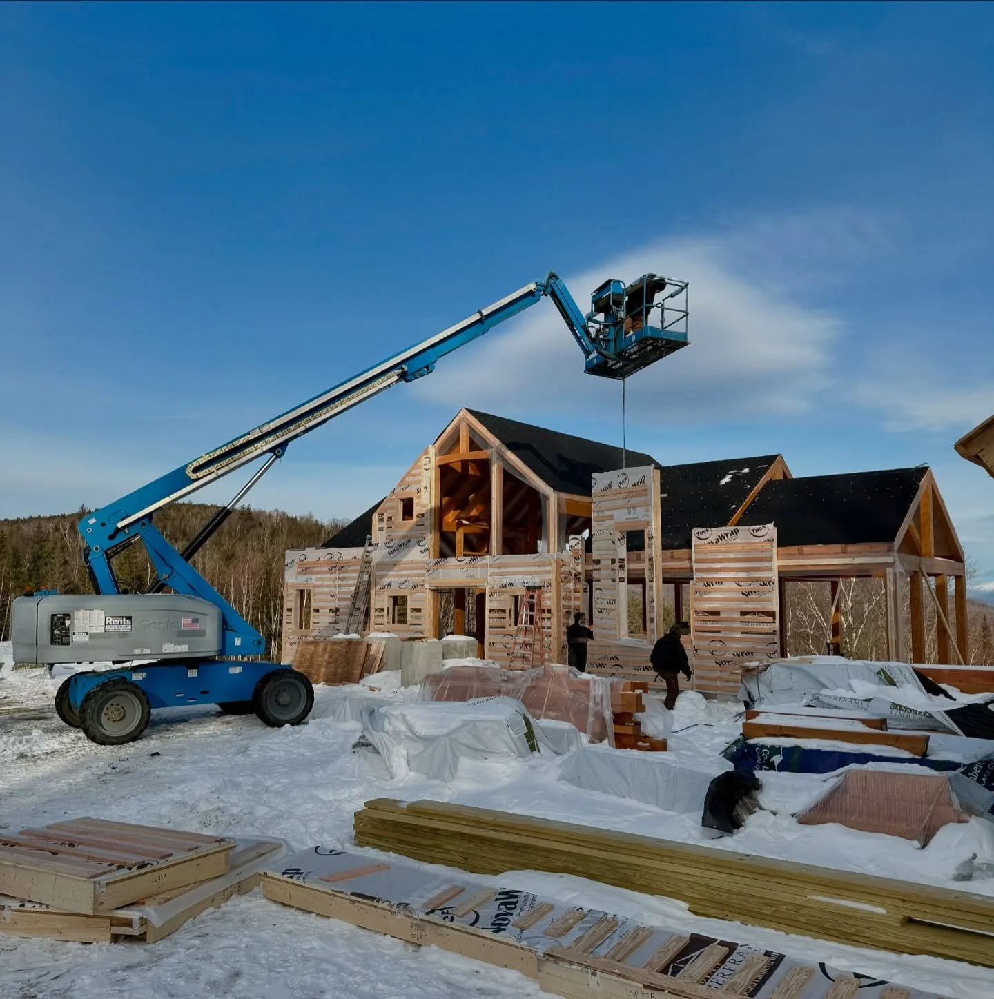 January progress - it was a cold one but we&rsquo;re full steam ahead at both current projects with wall panels going up, power installs, drywall and siding.