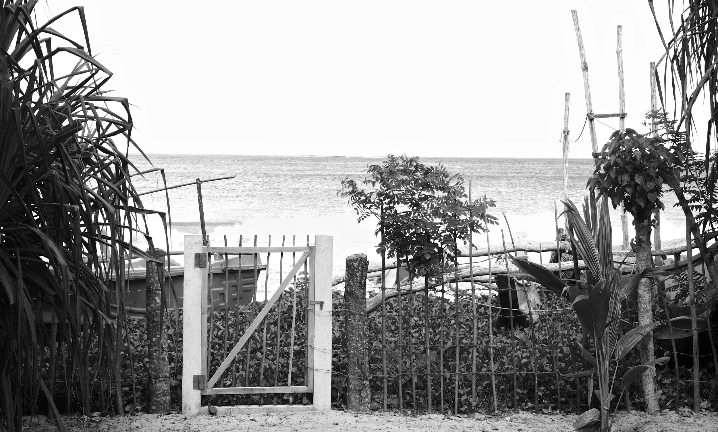Shacks 2 bw gate to beach.jpg