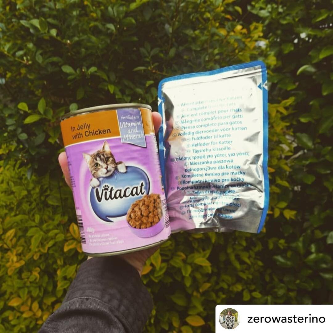 Posted @withrepost &bull; @zerowasterino Zerowaste Challenge Day 45

Cat related low-waste swap! 🙀

Featuring our adopted friend Kaydie. 😺

We've finally made the swap from foil and plastic cat food packets to cans! 🥫

The plastic and foil packets